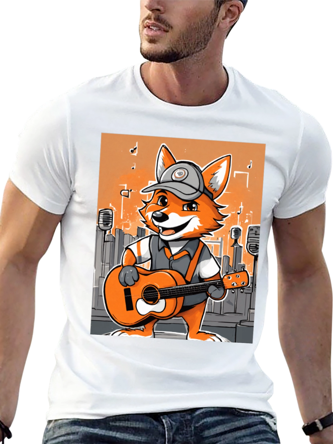 Cartoon Fox Musician Graphic Tee