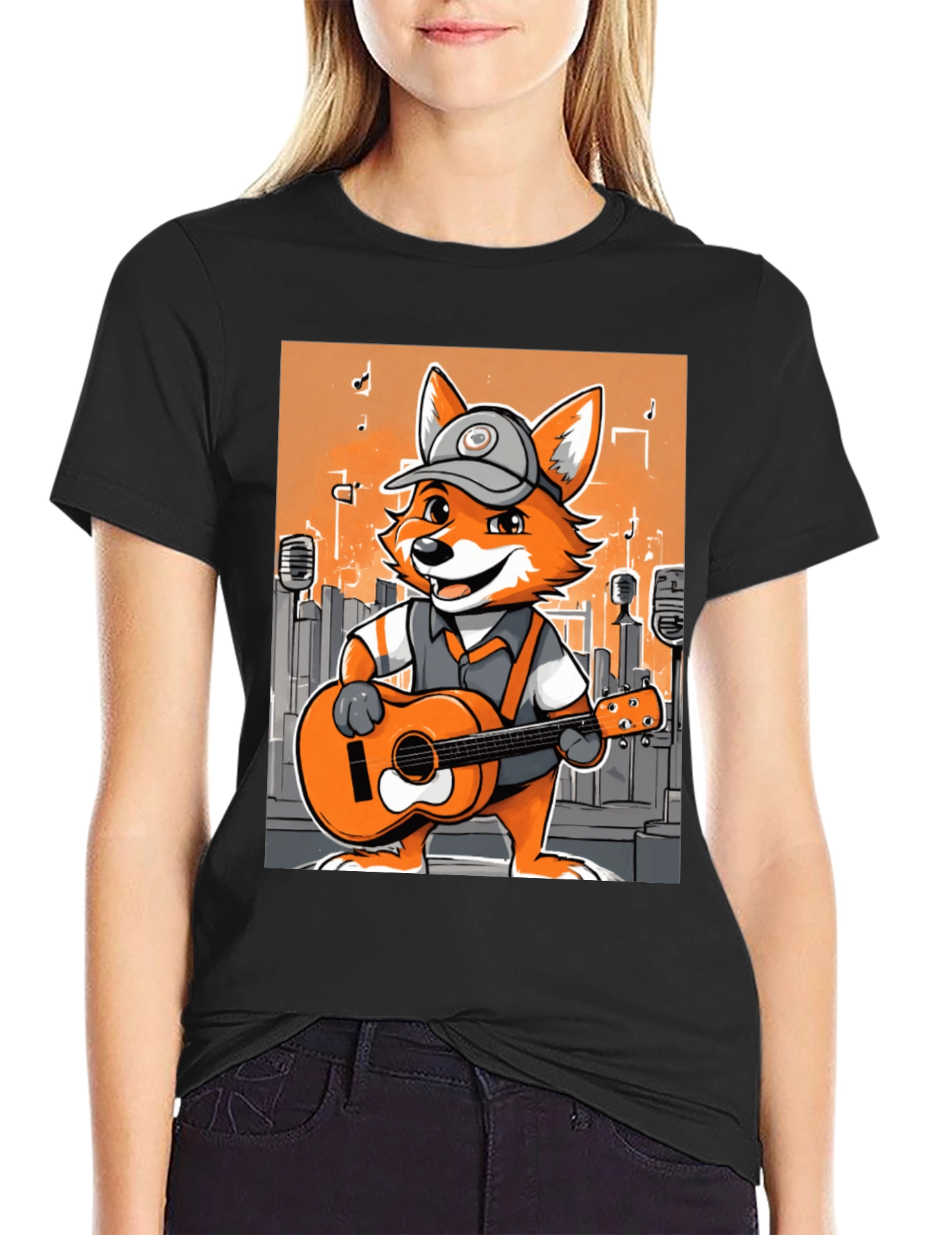 Cartoon Fox Musician Graphic Tee