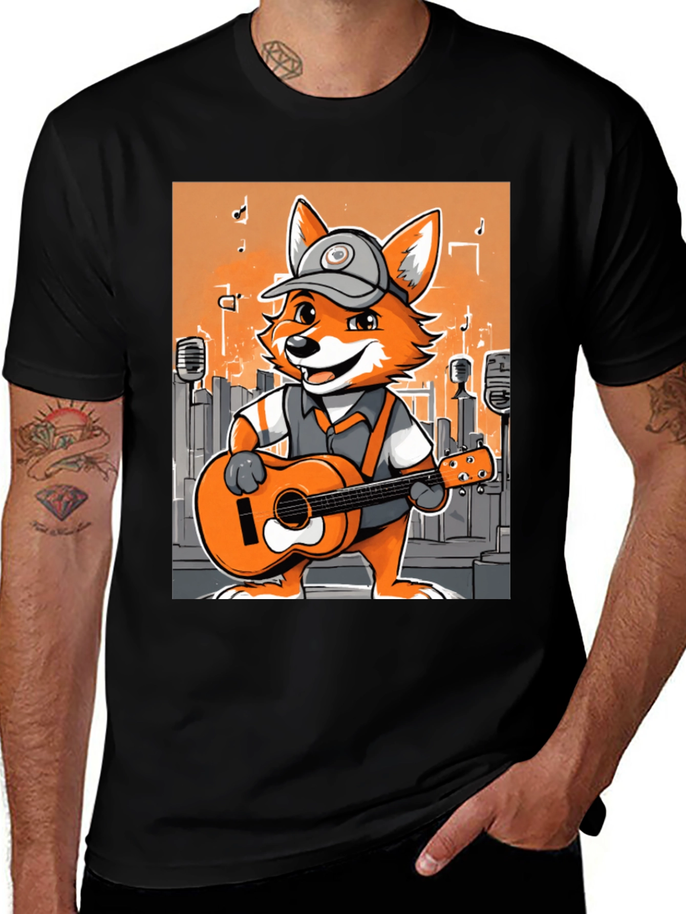 Cartoon Fox Musician Graphic Tee