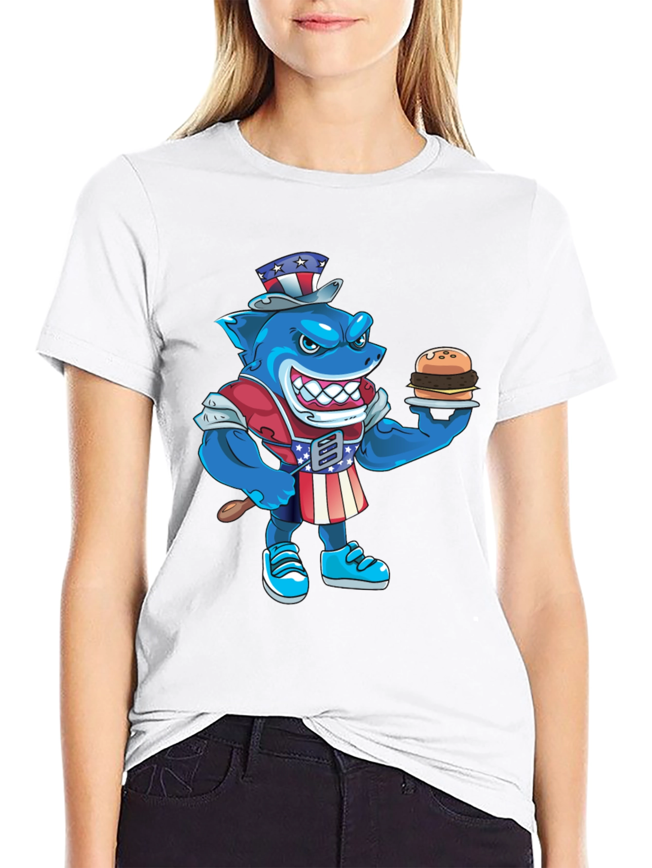 Patriotic Shark Burger T-Shirt