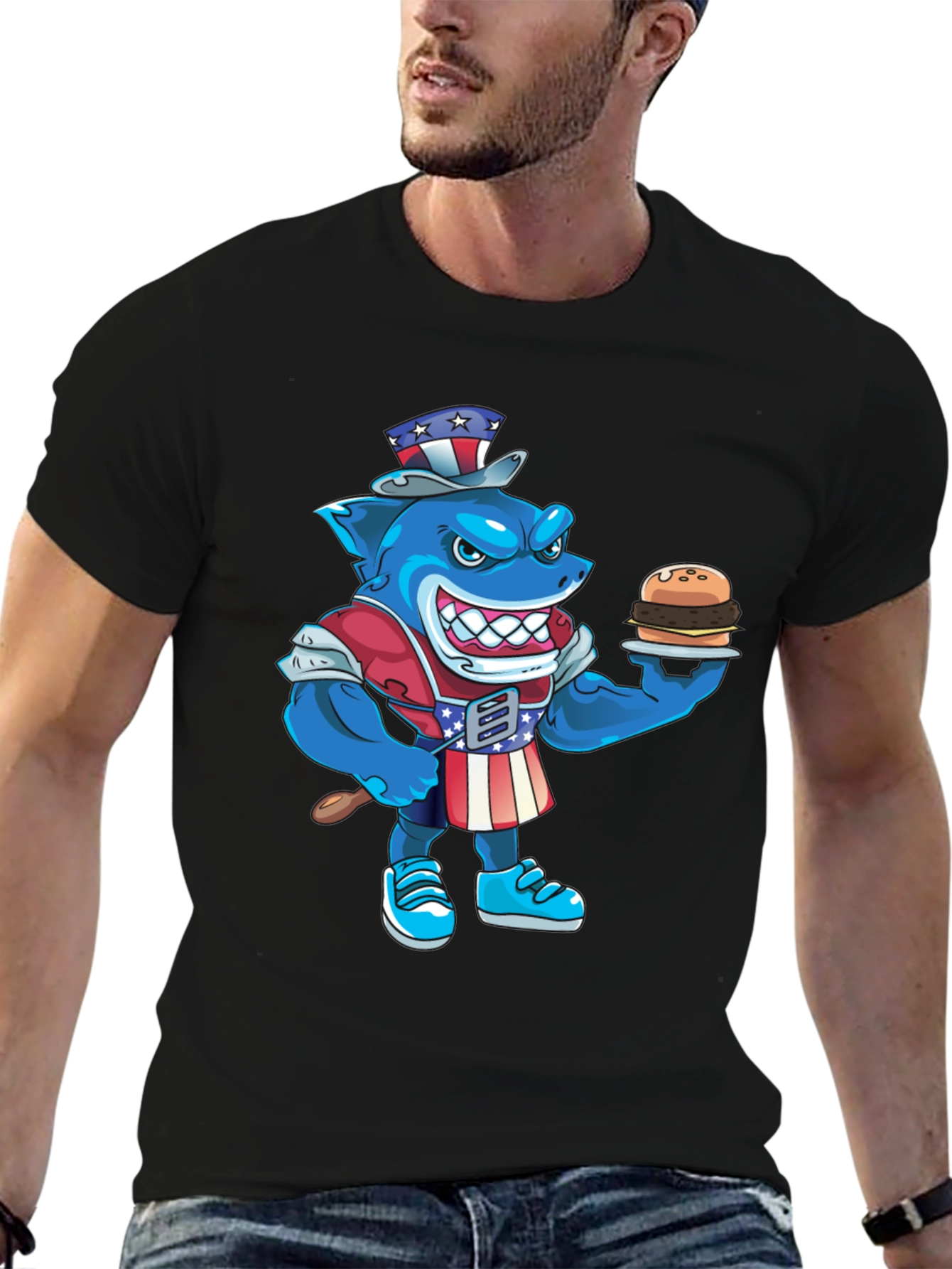 Patriotic Shark Burger T-Shirt