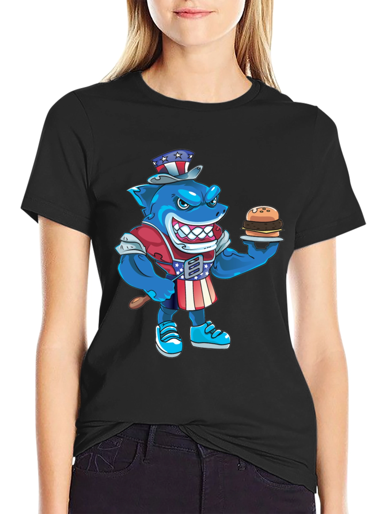Patriotic Shark Burger T-Shirt