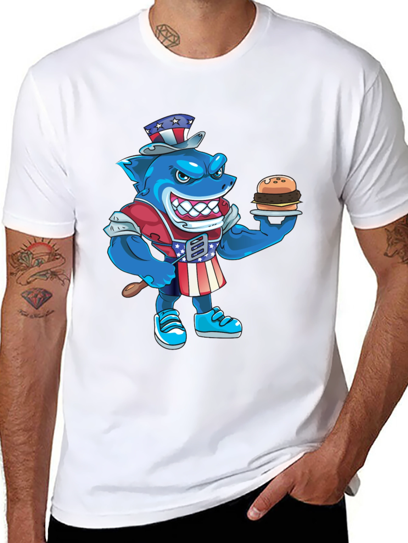 Patriotic Shark Burger T-Shirt