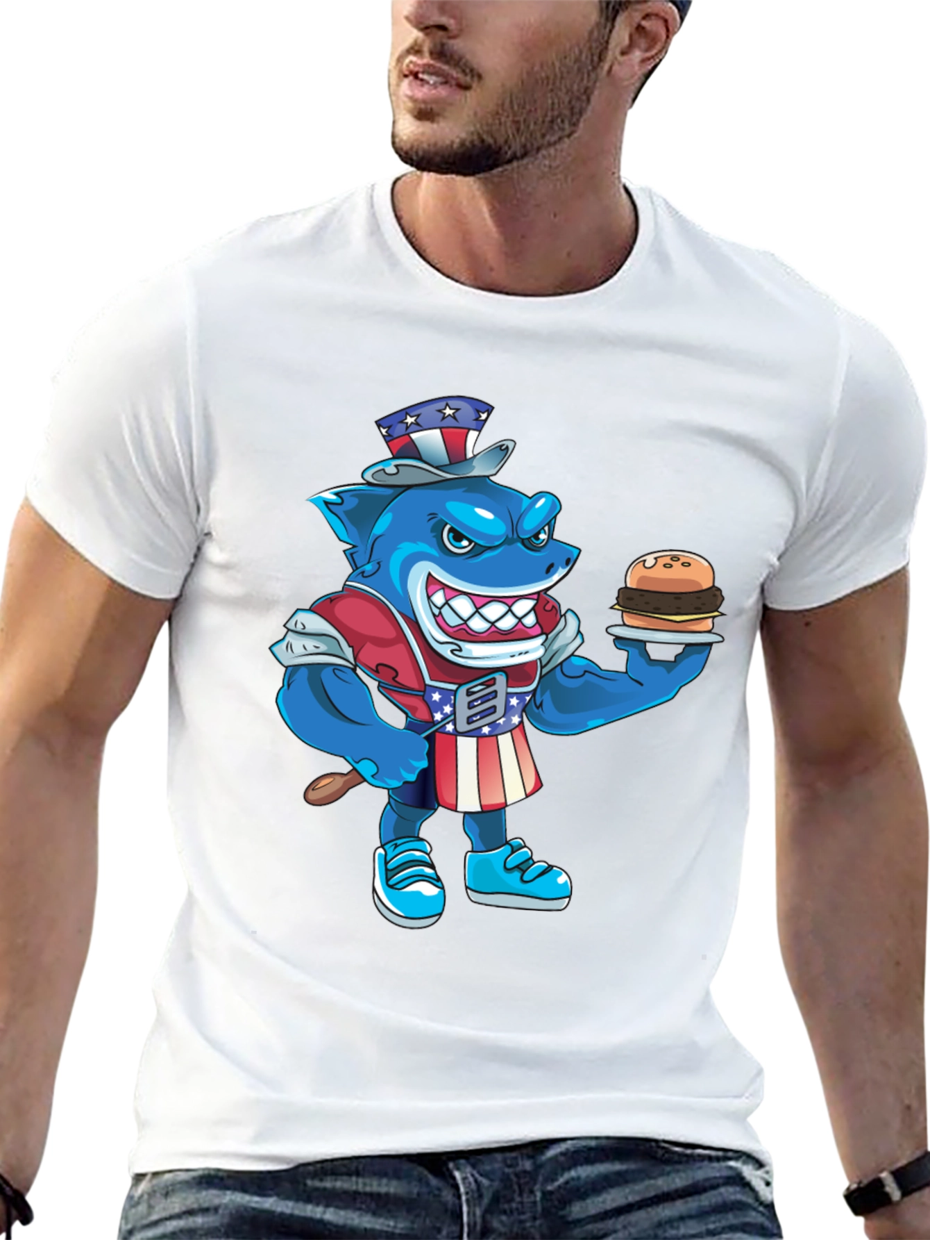 Patriotic Shark Burger T-Shirt