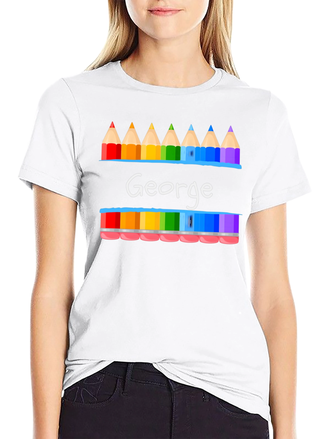 Personalized George Rainbow Pencil T-Shirt