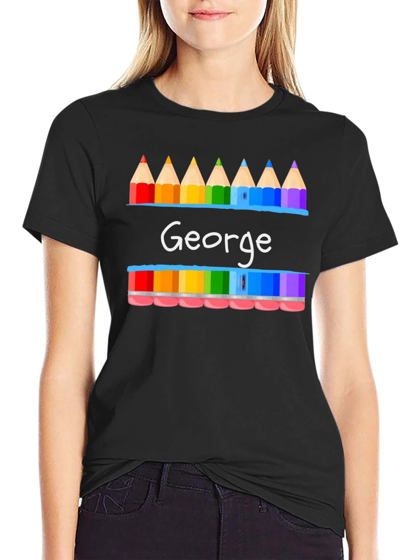 Personalized George Rainbow Pencil T-Shirt