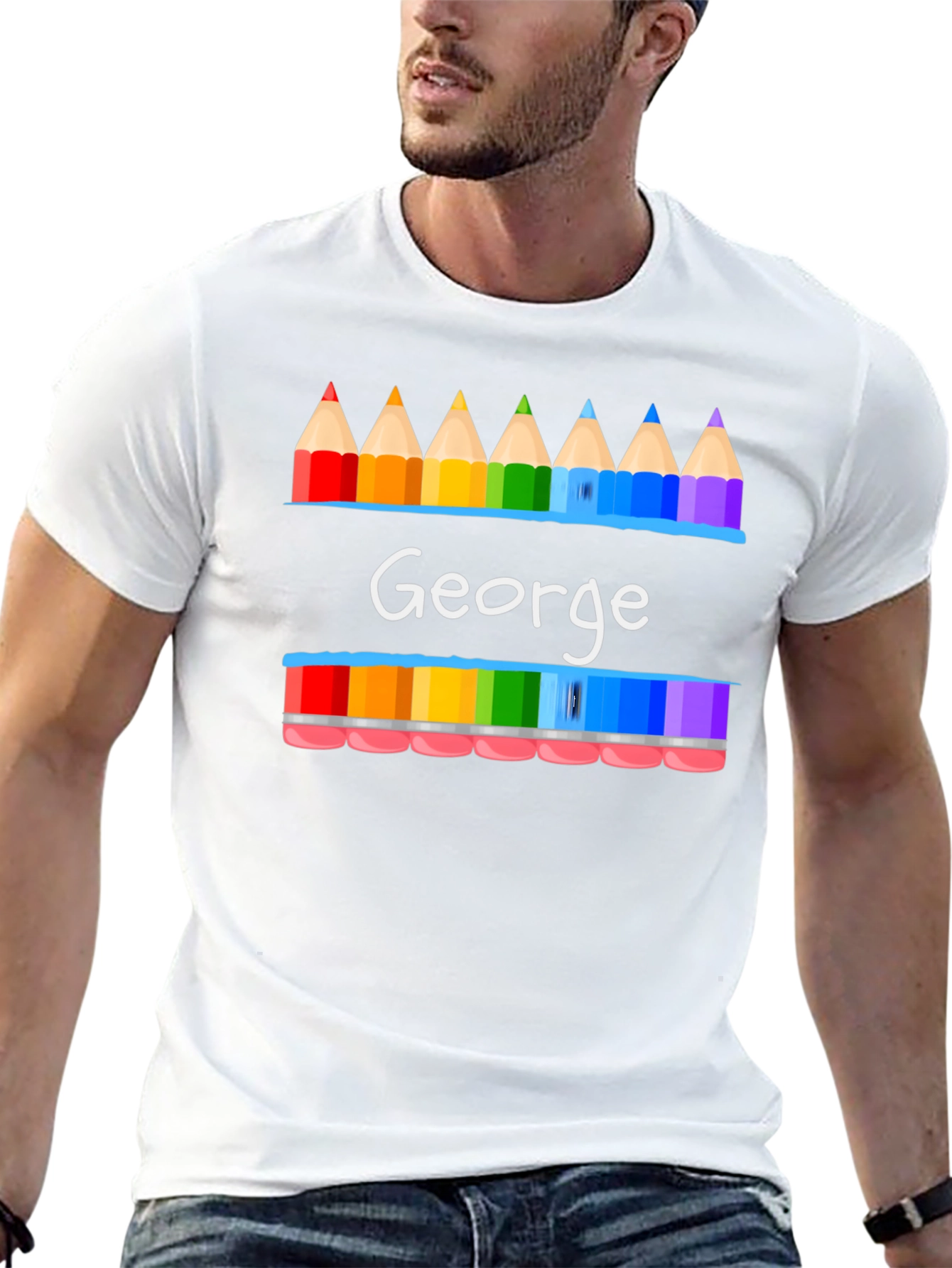 Personalized George Rainbow Pencil T-Shirt