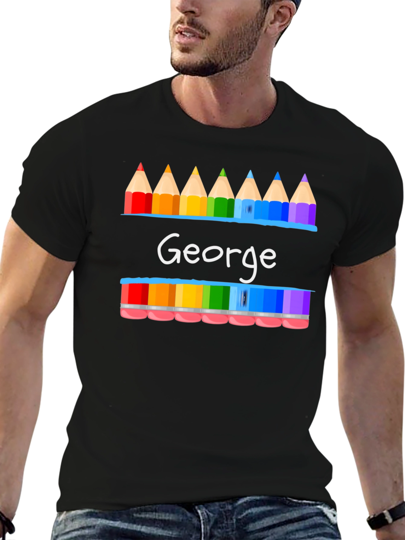 Personalized George Rainbow Pencil T-Shirt