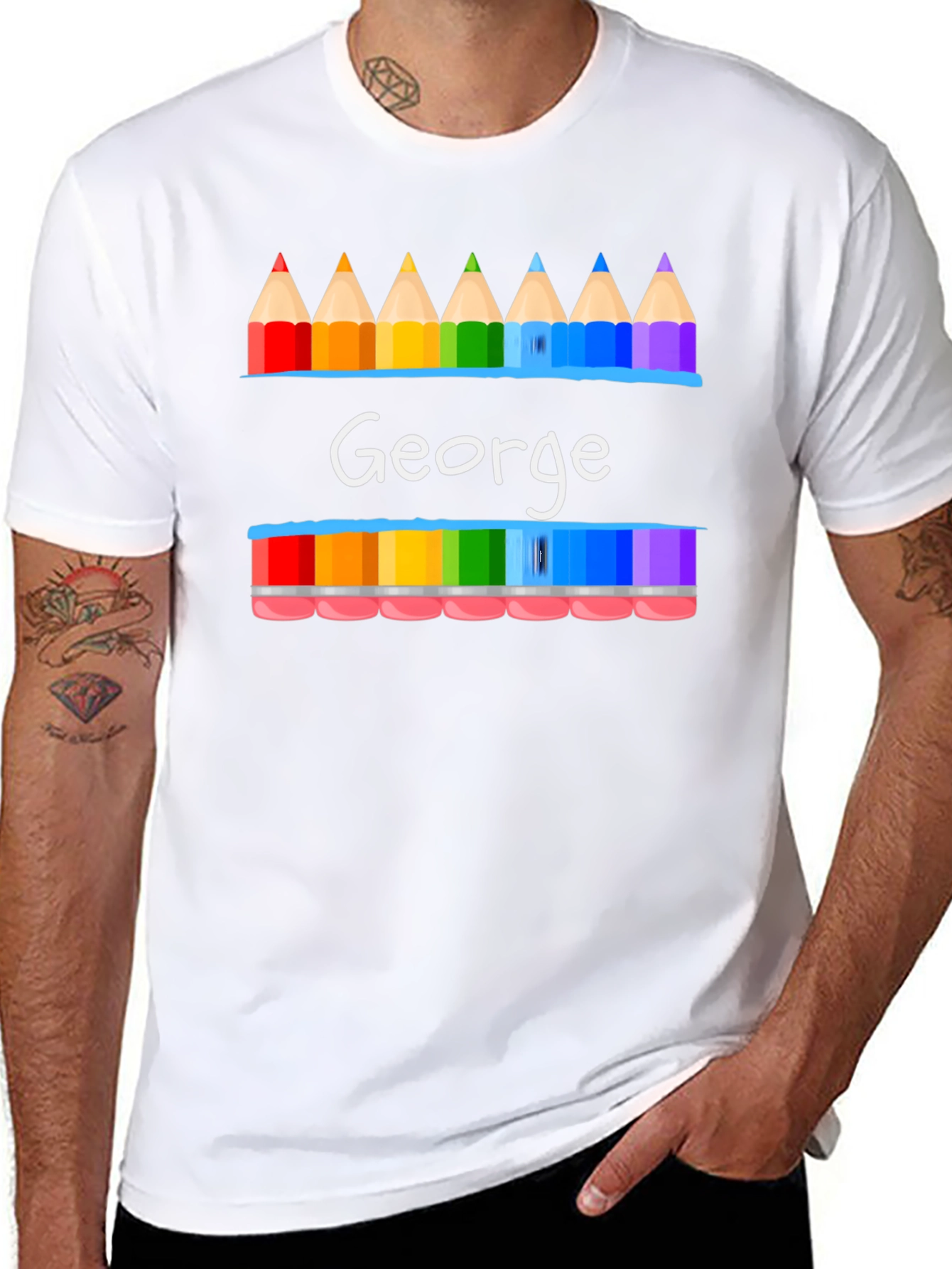Personalized George Rainbow Pencil T-Shirt