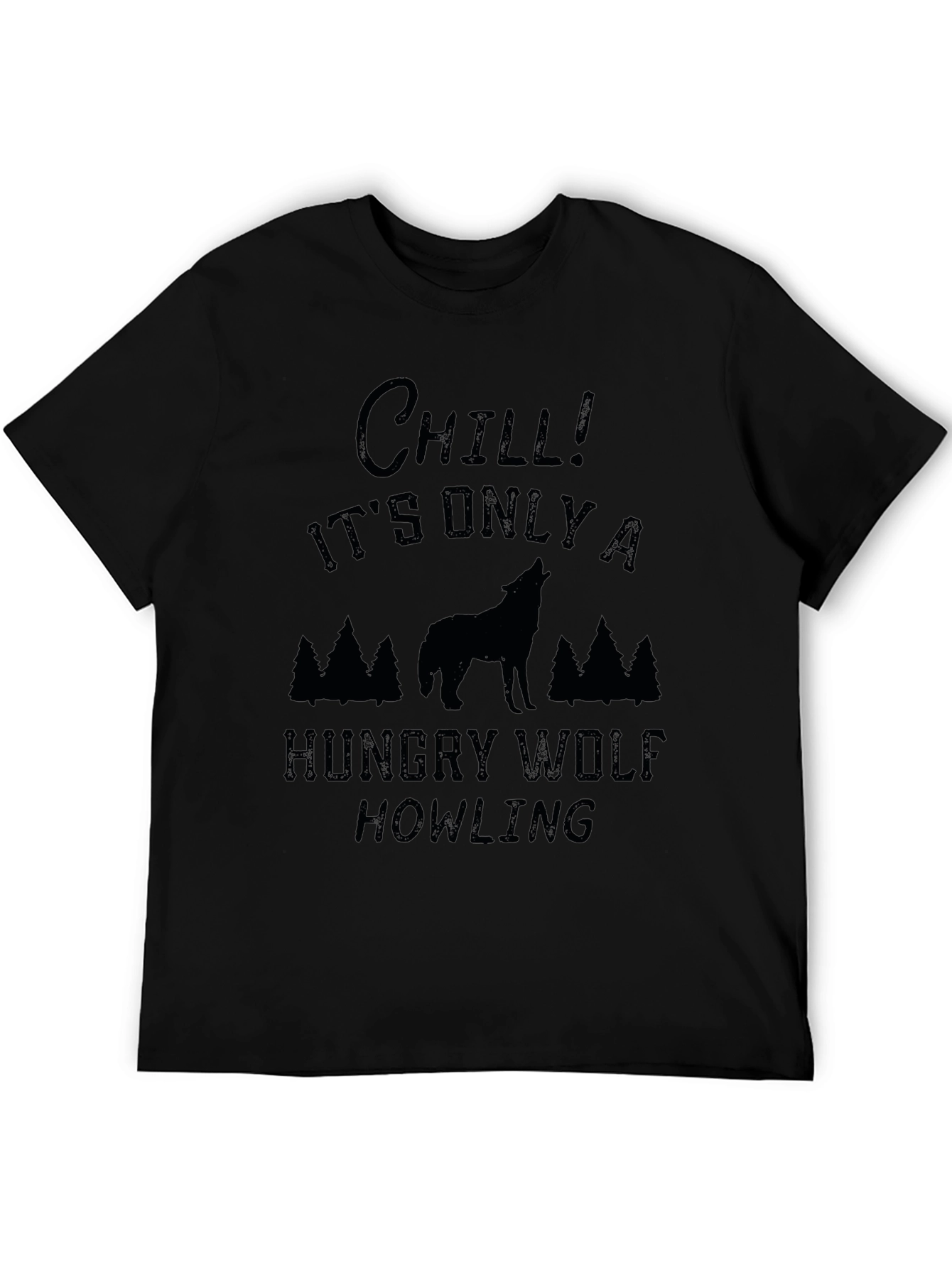 Chill Hungry Wolf Howling Black Graphic Tee