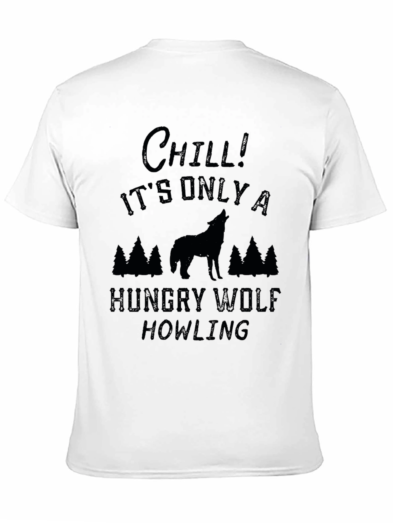 Chill Hungry Wolf Howling Black Graphic Tee
