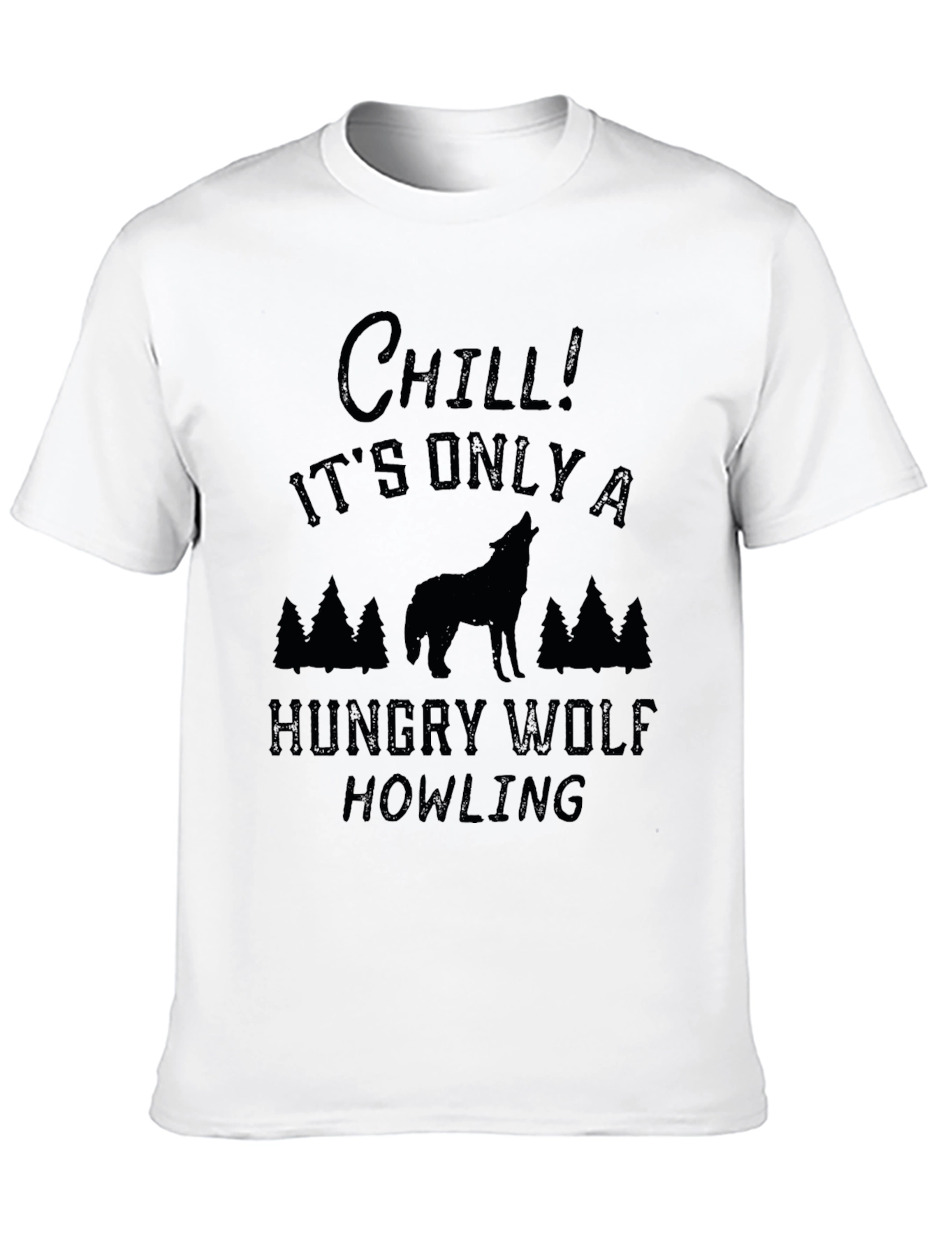 Chill Hungry Wolf Howling Black Graphic Tee