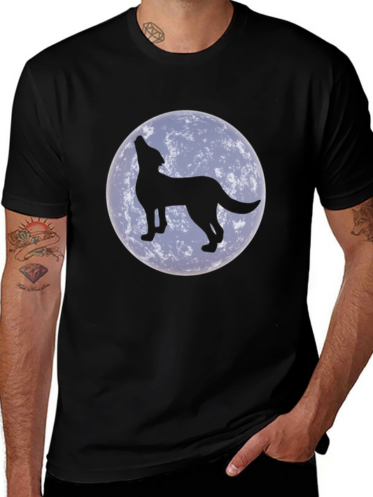 Wolf Howling at Moon Black T-Shirt
