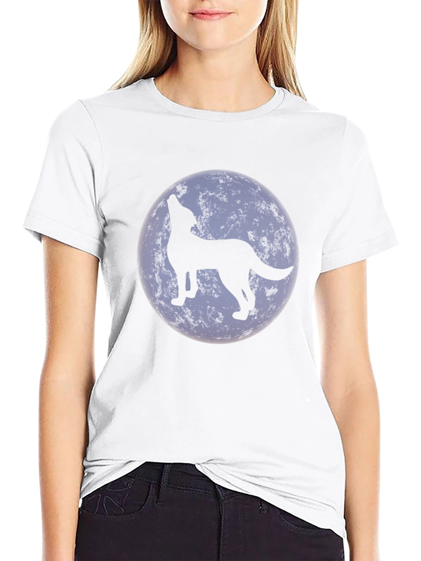 Wolf Howling at Moon Black T-Shirt