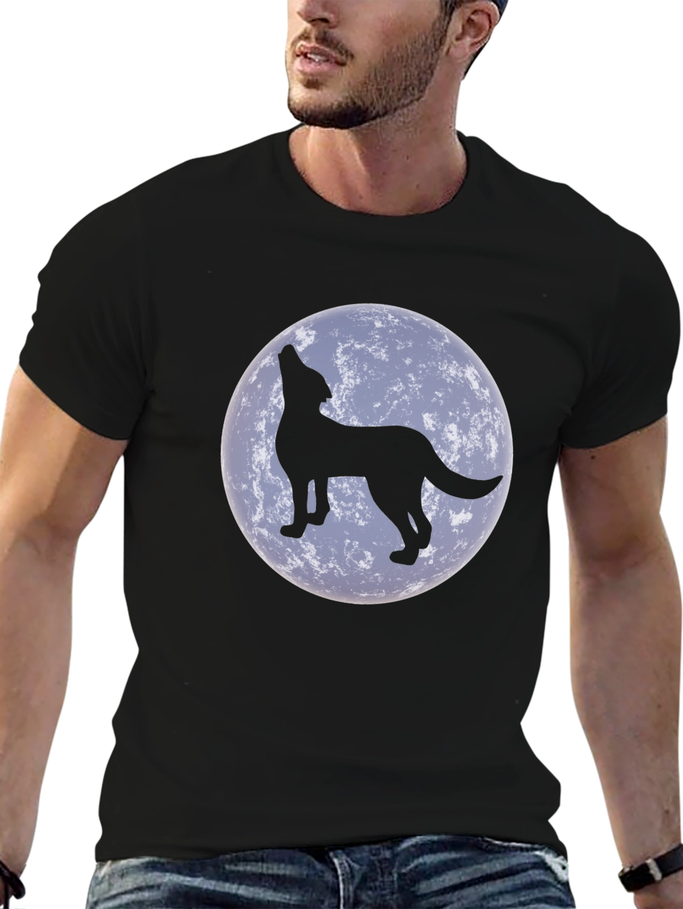 Wolf Howling at Moon Black T-Shirt