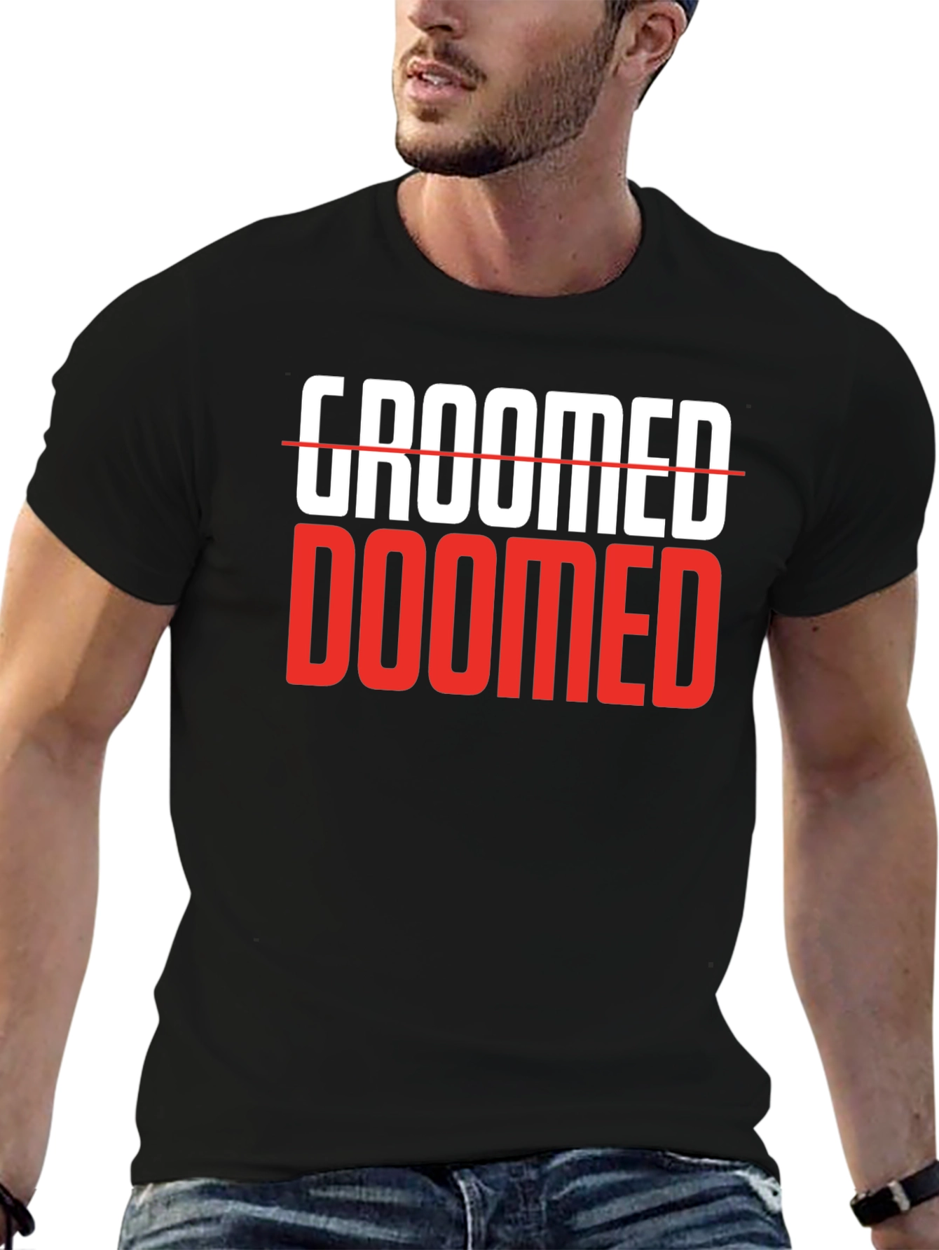 Groomed Doomed Graphic T-Shirt Black Cotton Blend