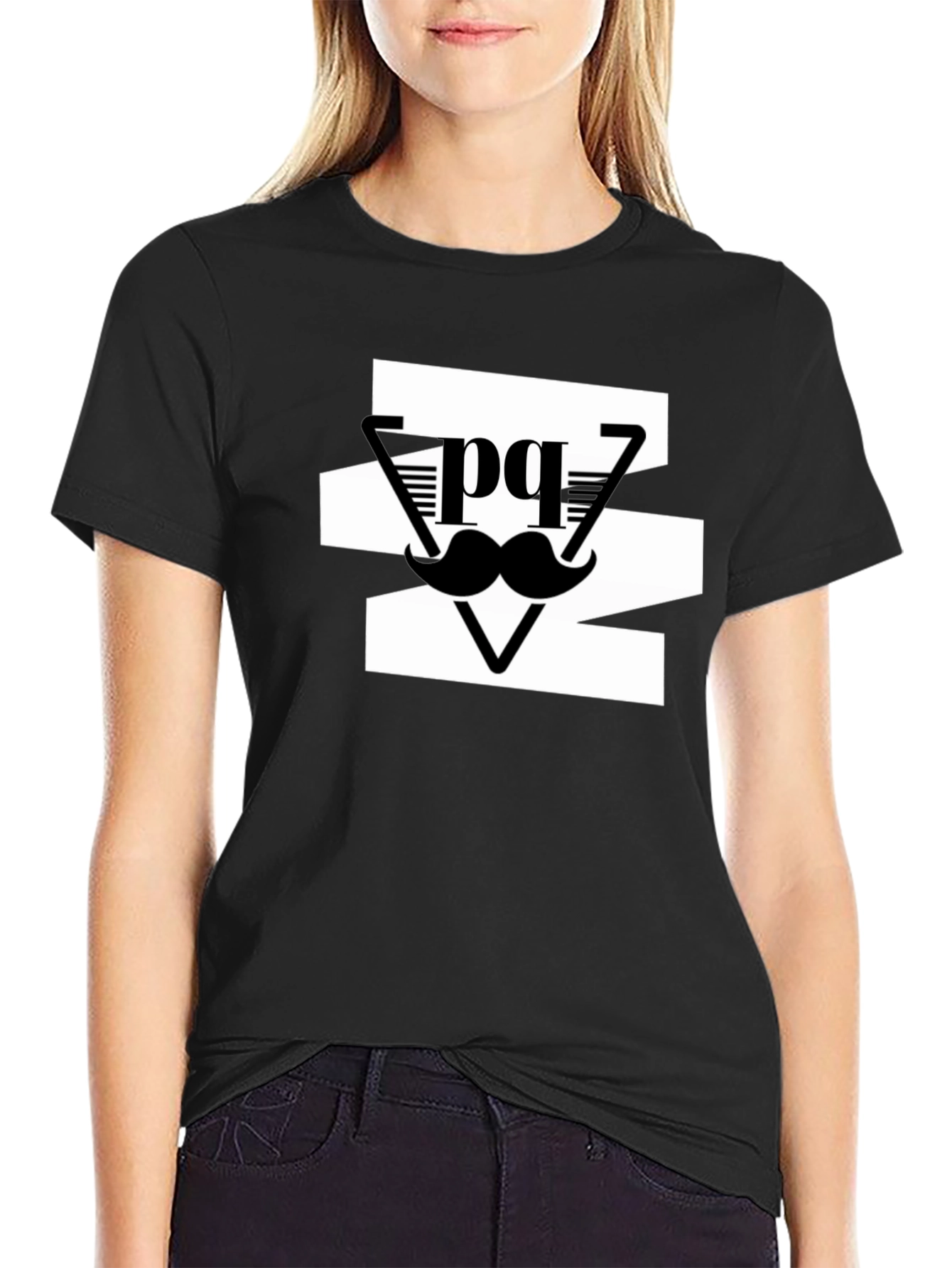 Stylish Mens Black Graphic Tee - Mustache Design