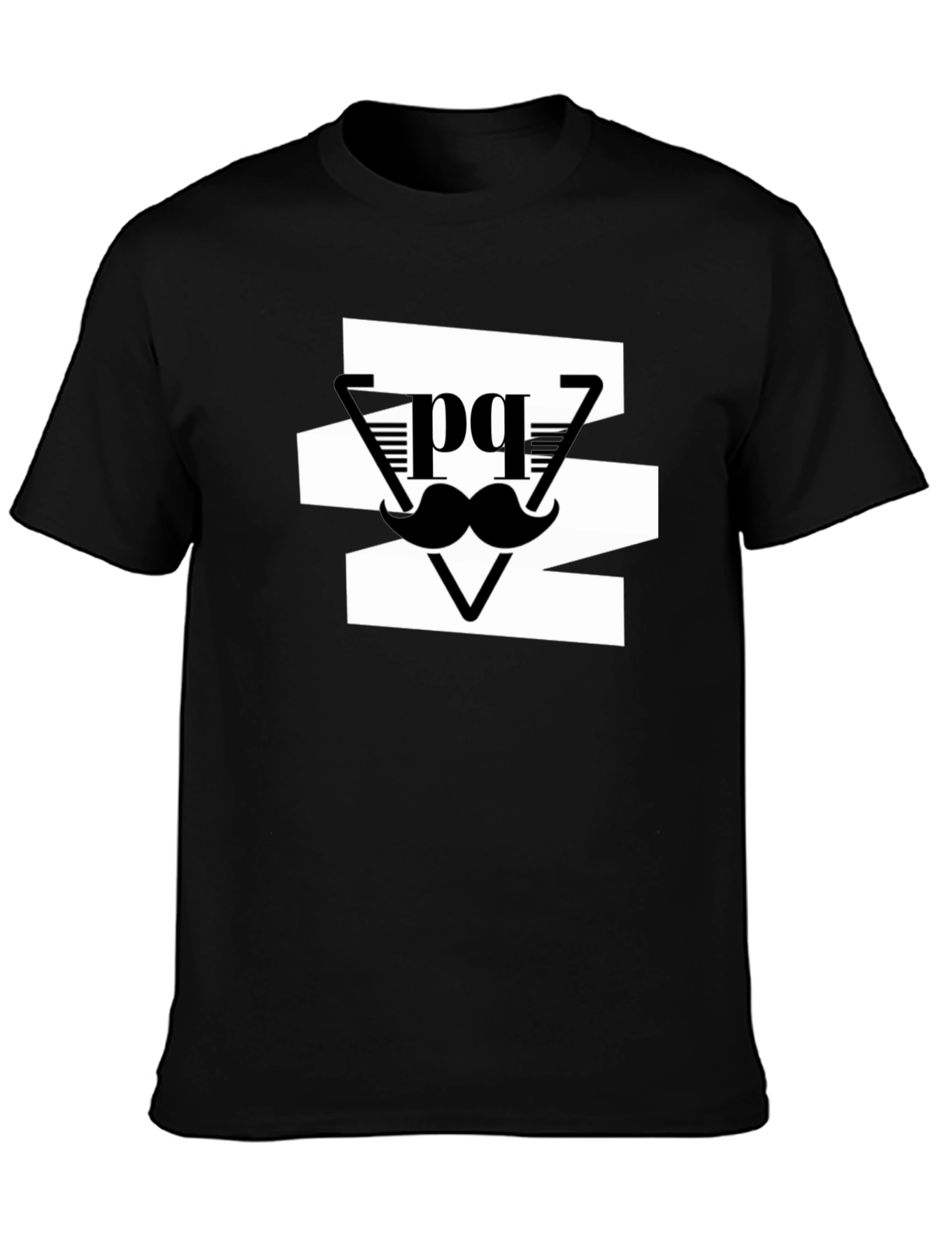 Stylish Mens Black Graphic Tee - Mustache Design