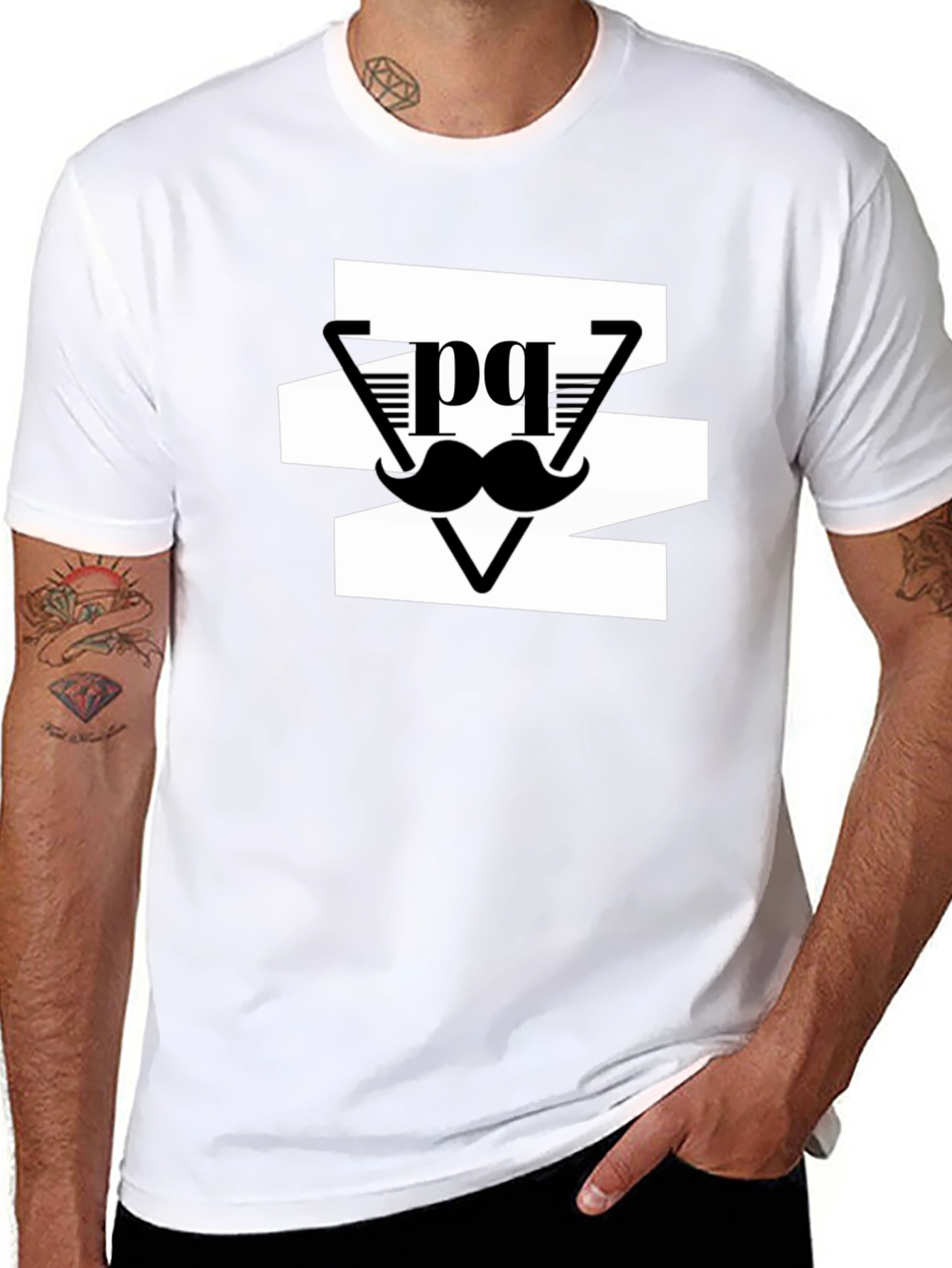 Stylish Mens Black Graphic Tee - Mustache Design