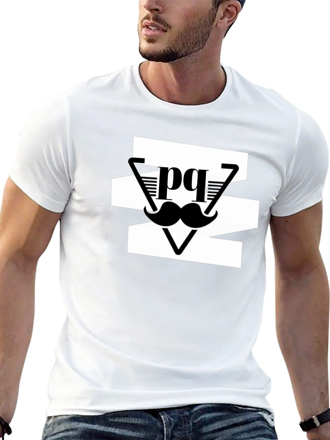 Stylish Mens Black Graphic Tee - Mustache Design