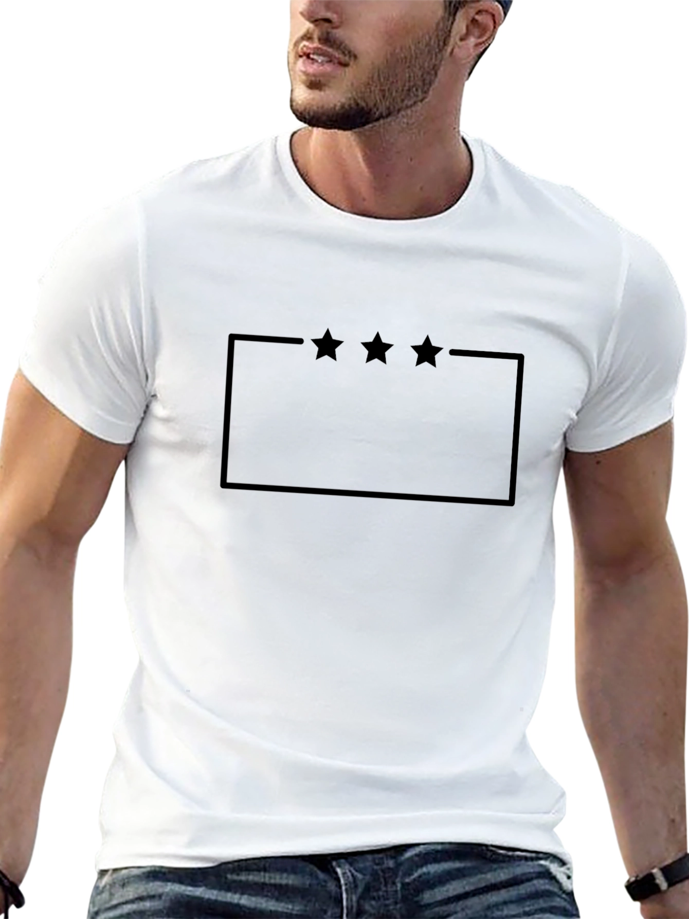 Mens Black Graphic Tee - Starry Rectangle Design