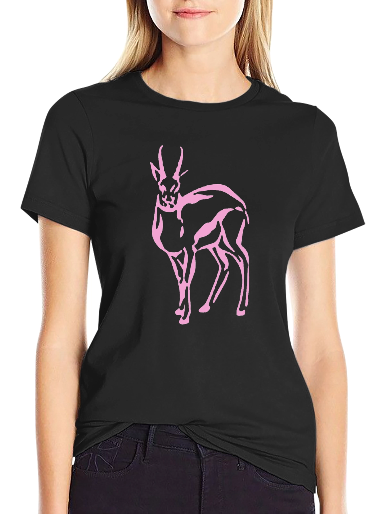 Pink Gazelle Black T-Shirt