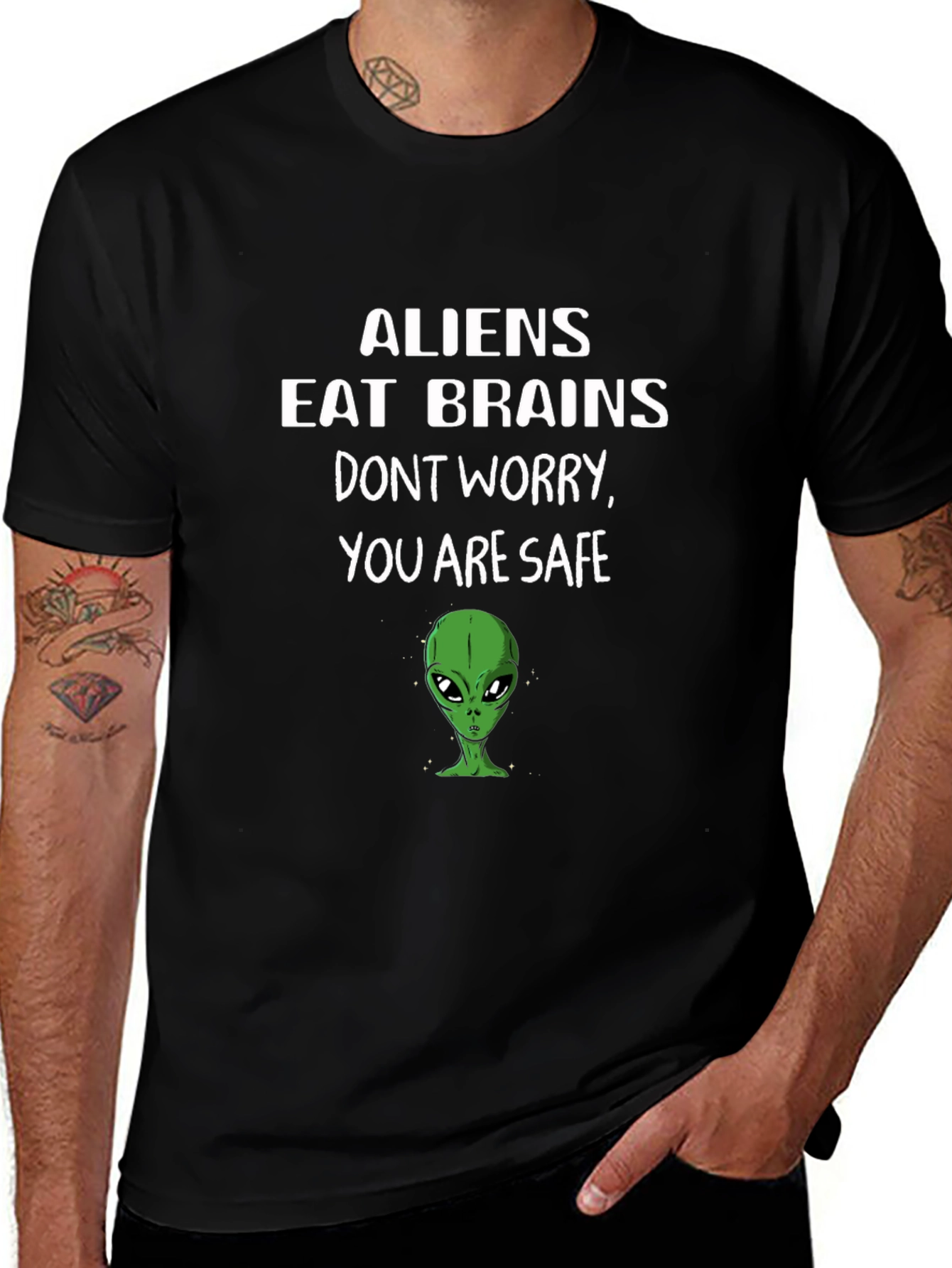 Aliens Eat Brains Funny Graphic Tee