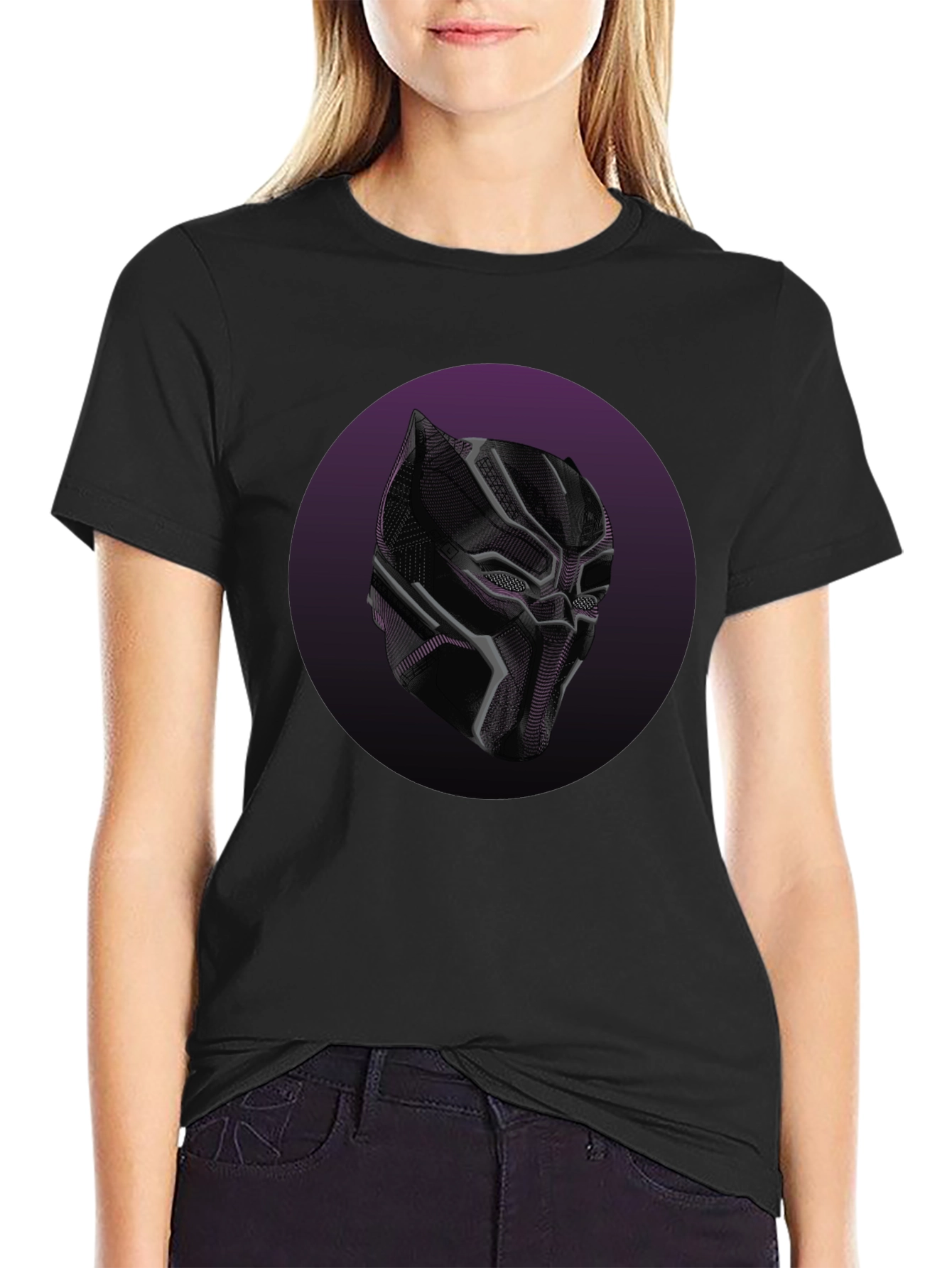 Black Panther Mask Graphic Tee - Cool Superhero Style