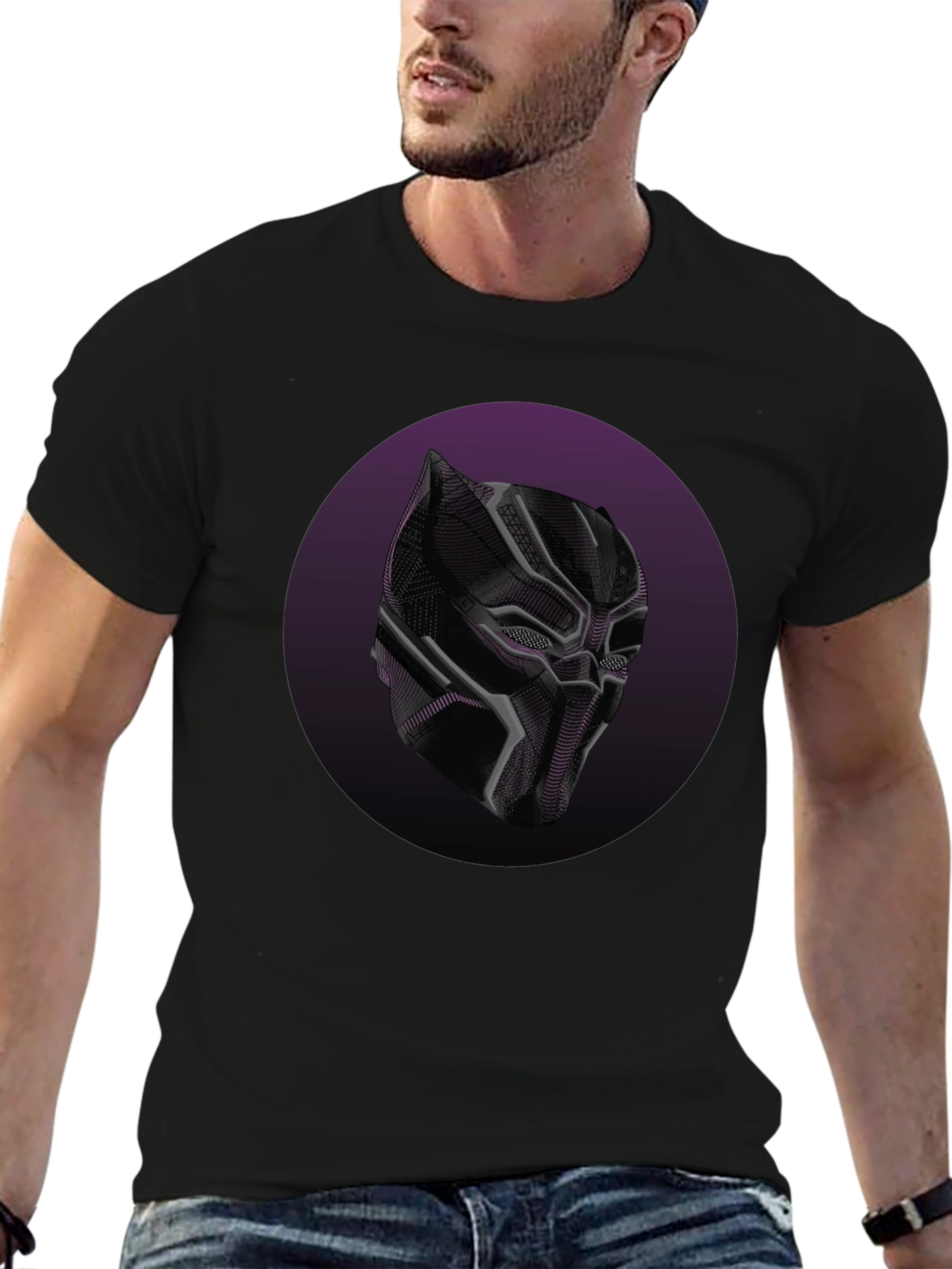 Black Panther Mask Graphic Tee - Cool Superhero Style