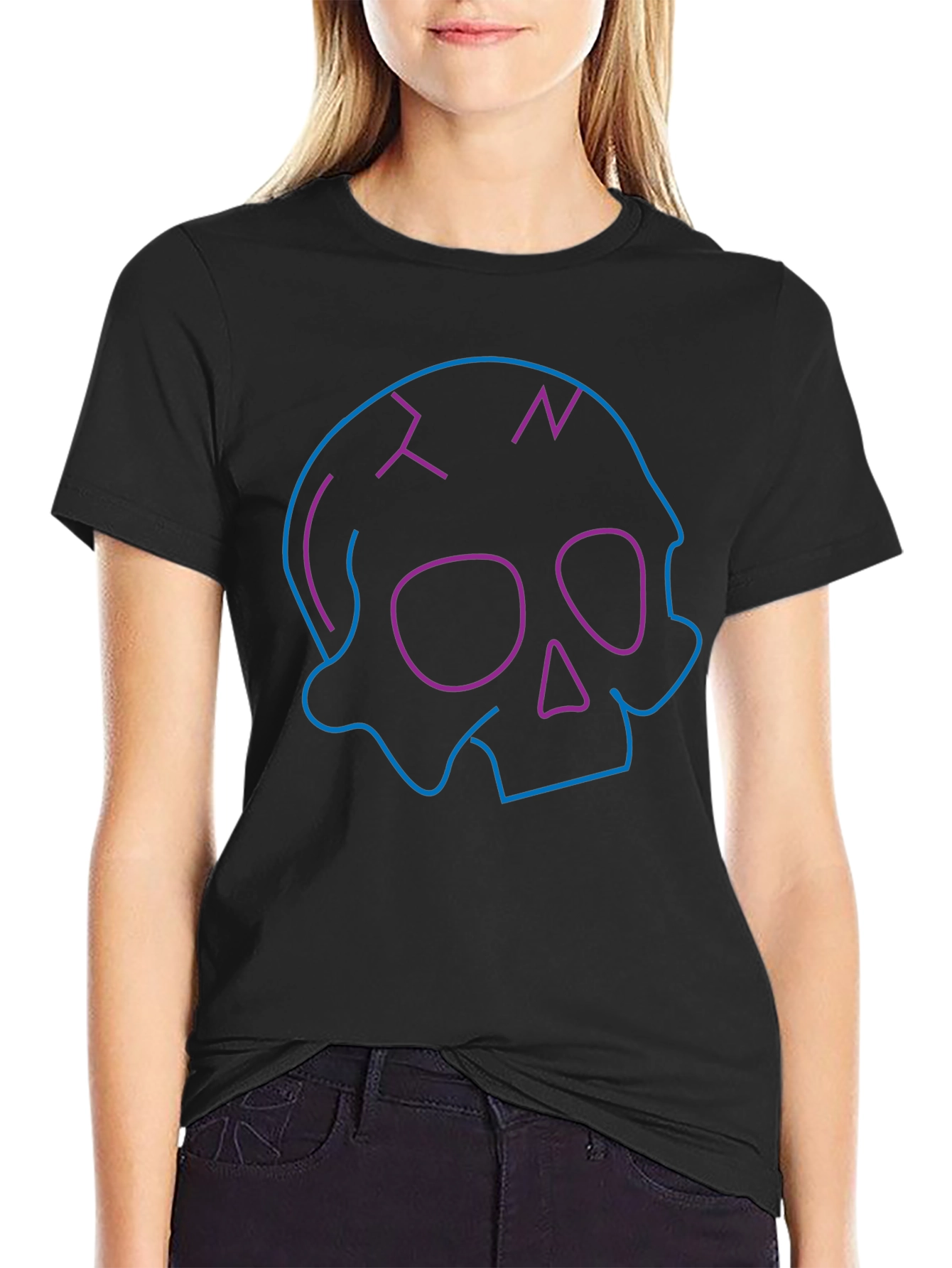 Neon Skull Graphic Black T-Shirt