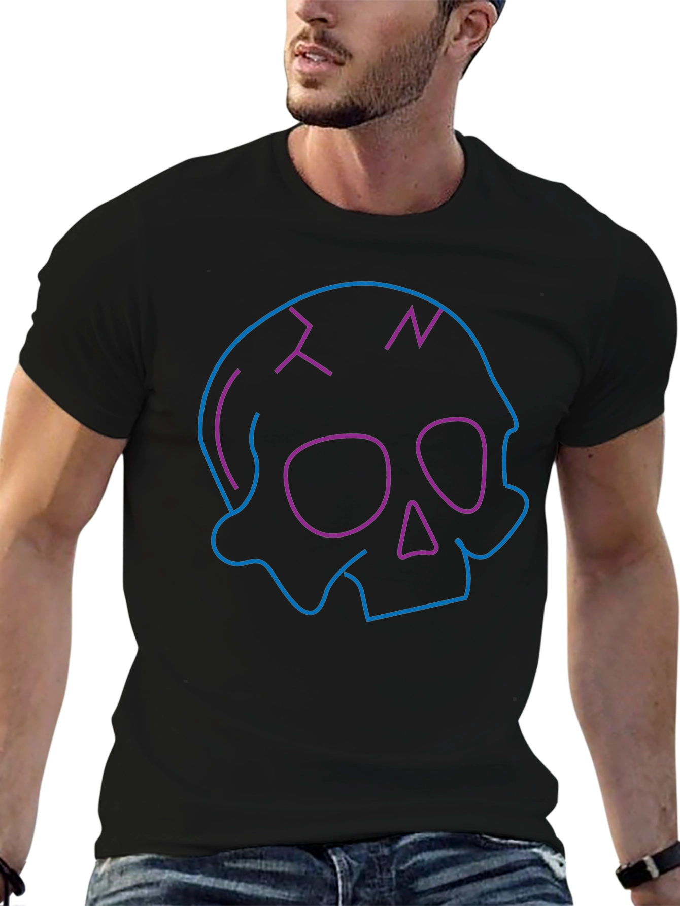 Neon Skull Graphic Black T-Shirt