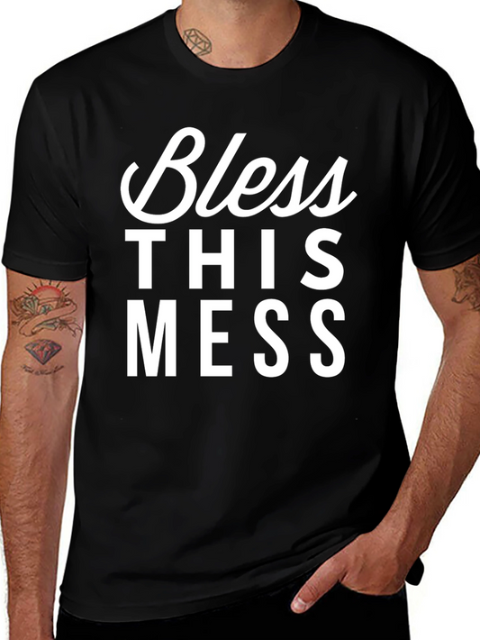 Bless This Mess Graphic Tee - Black Cotton Casual Shirt