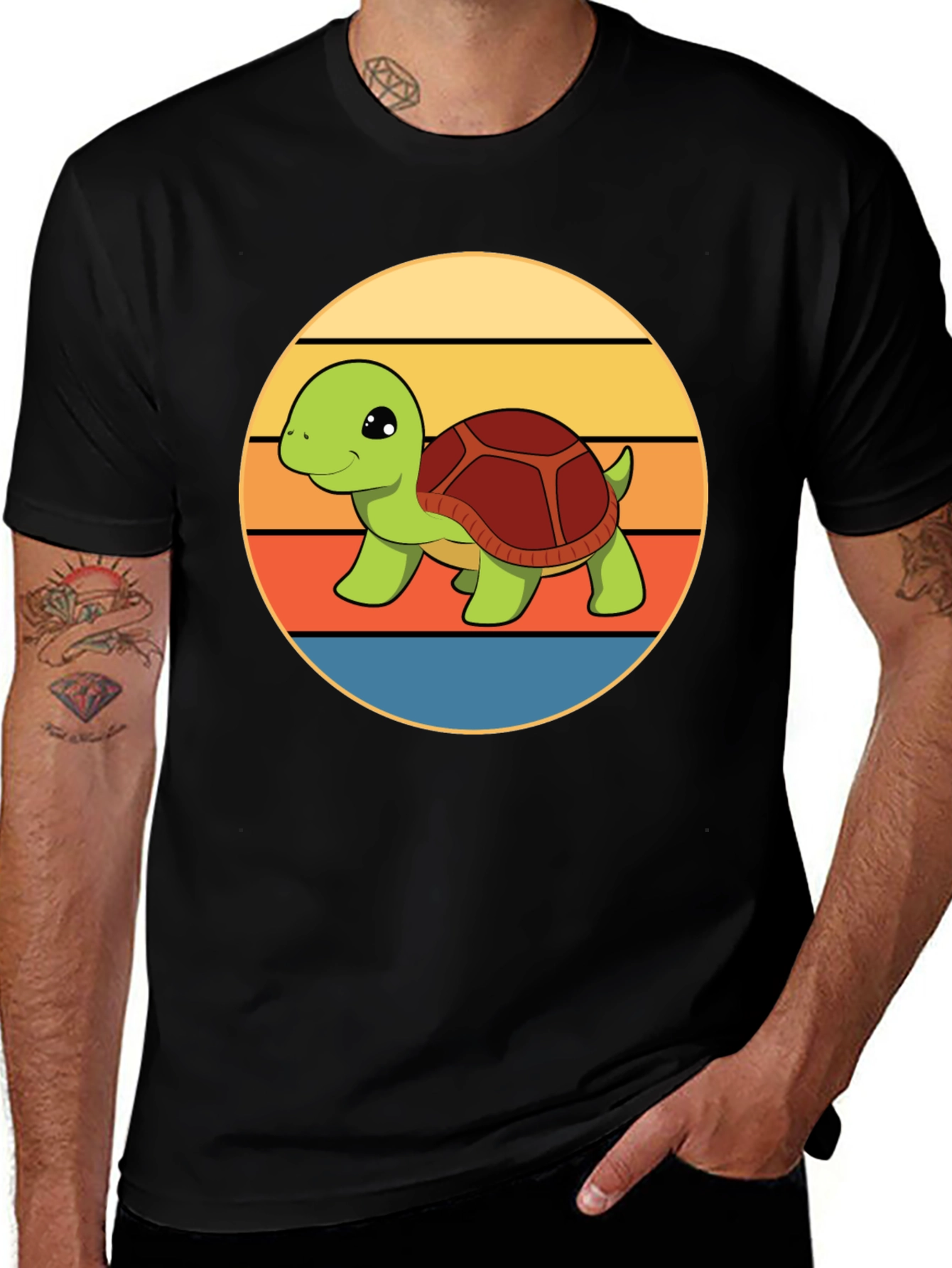 Cute Turtle Retro Sunset T-Shirt
