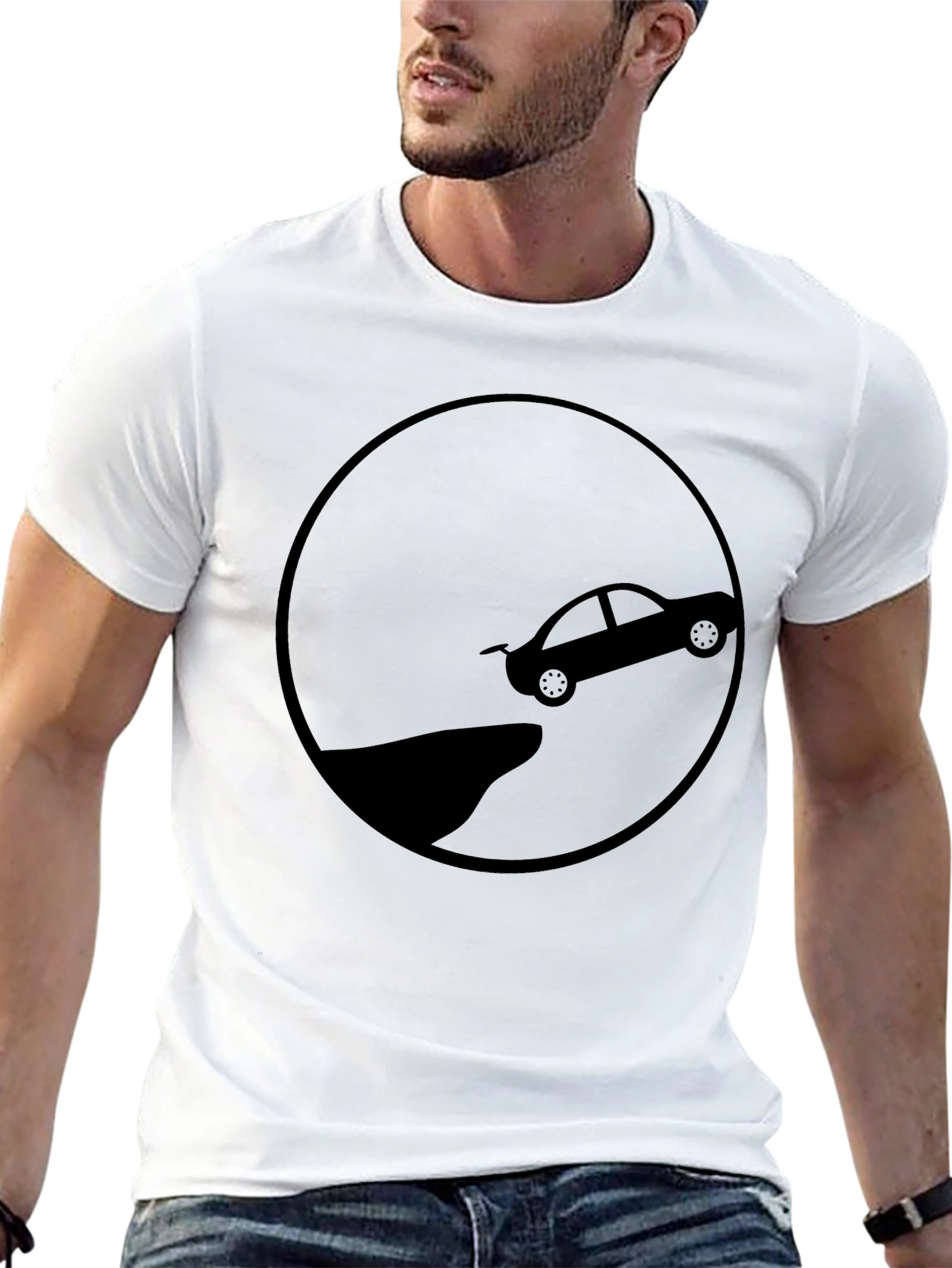 Cliff Jump Car Tee - Black Graphic T-Shirt