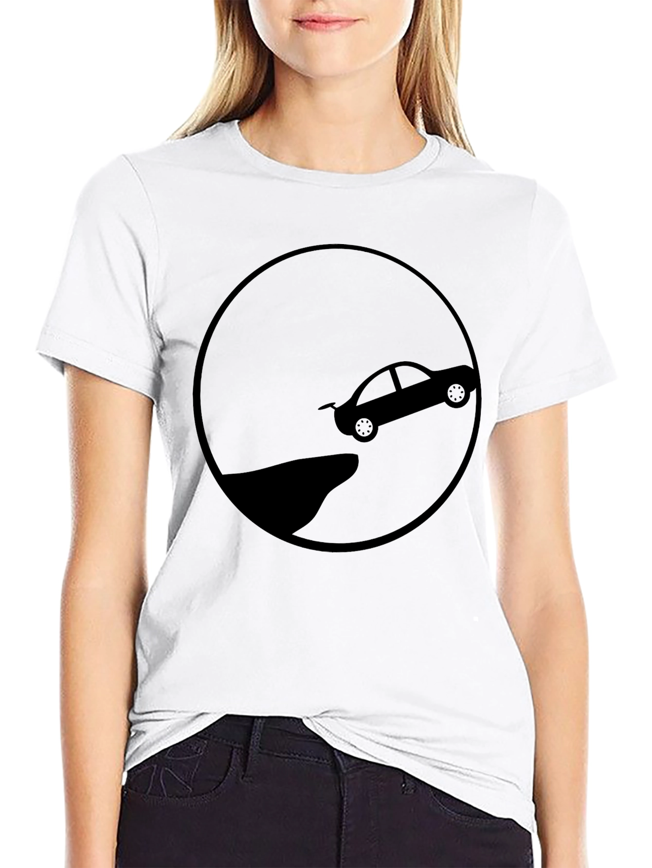 Cliff Jump Car Tee - Black Graphic T-Shirt