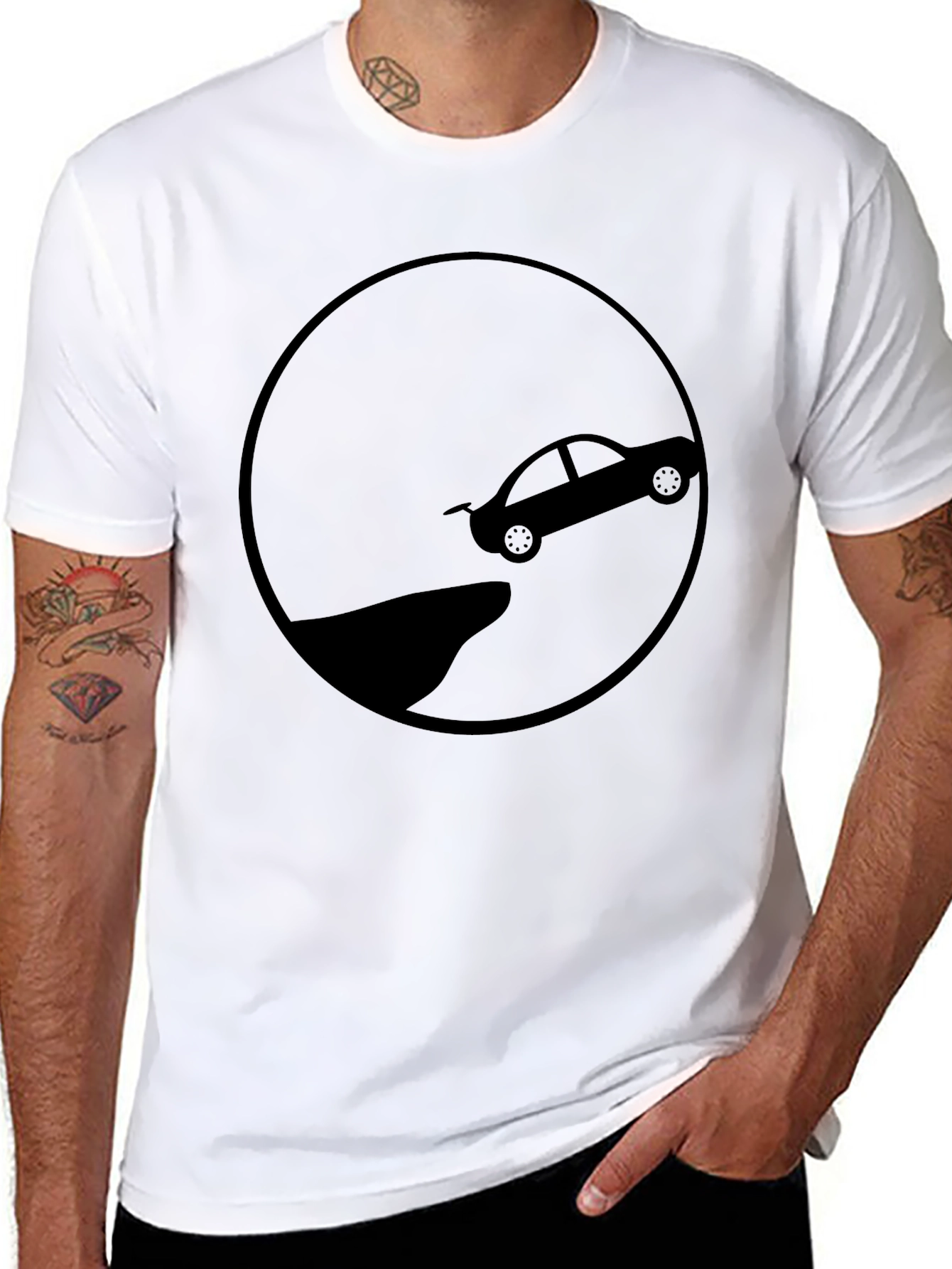 Cliff Jump Car Tee - Black Graphic T-Shirt
