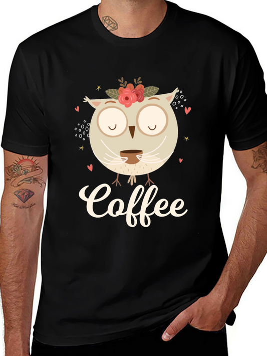 Coffee Owl Graphic Tee - Black