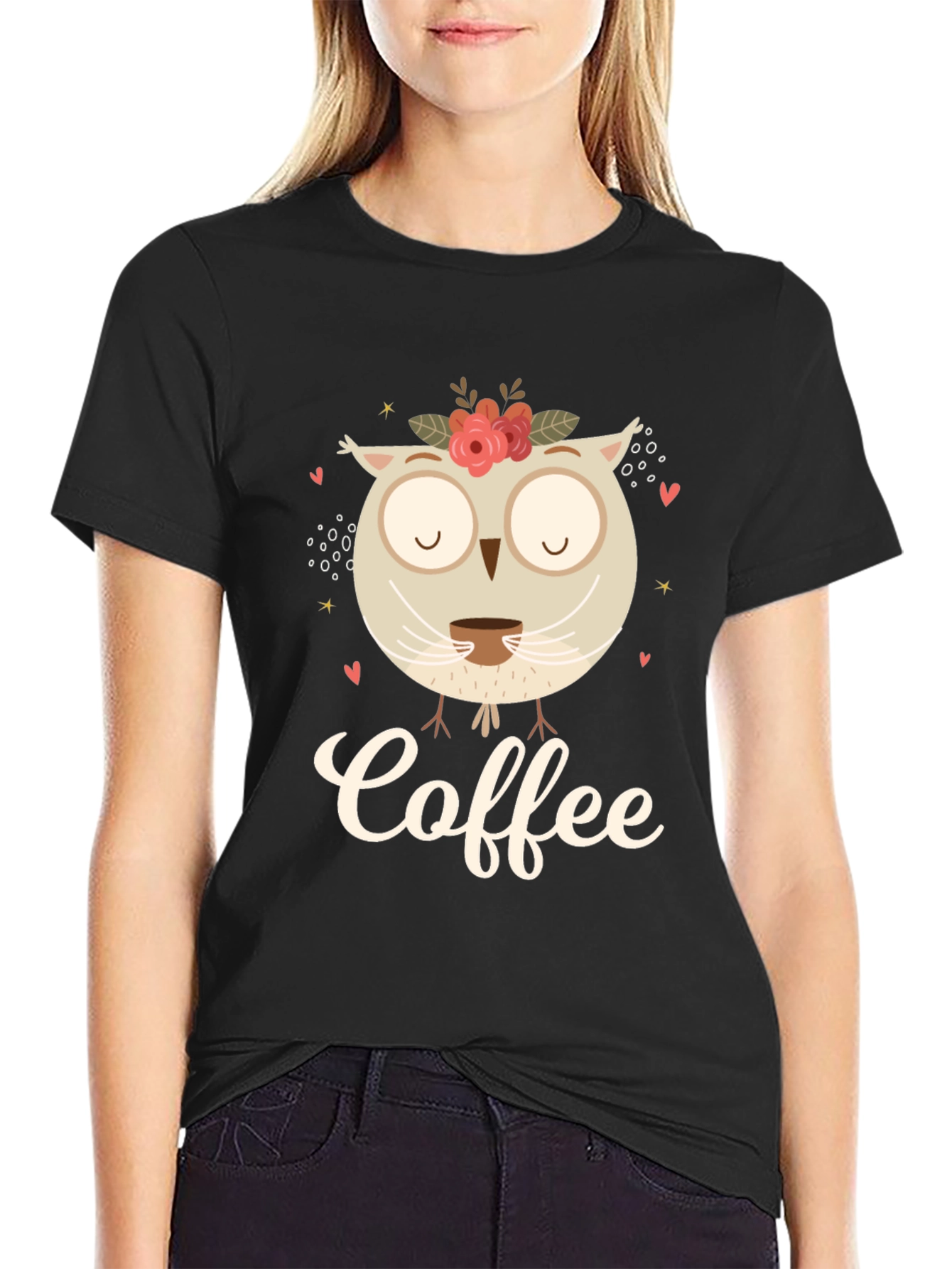 Coffee Owl Graphic Tee - Black