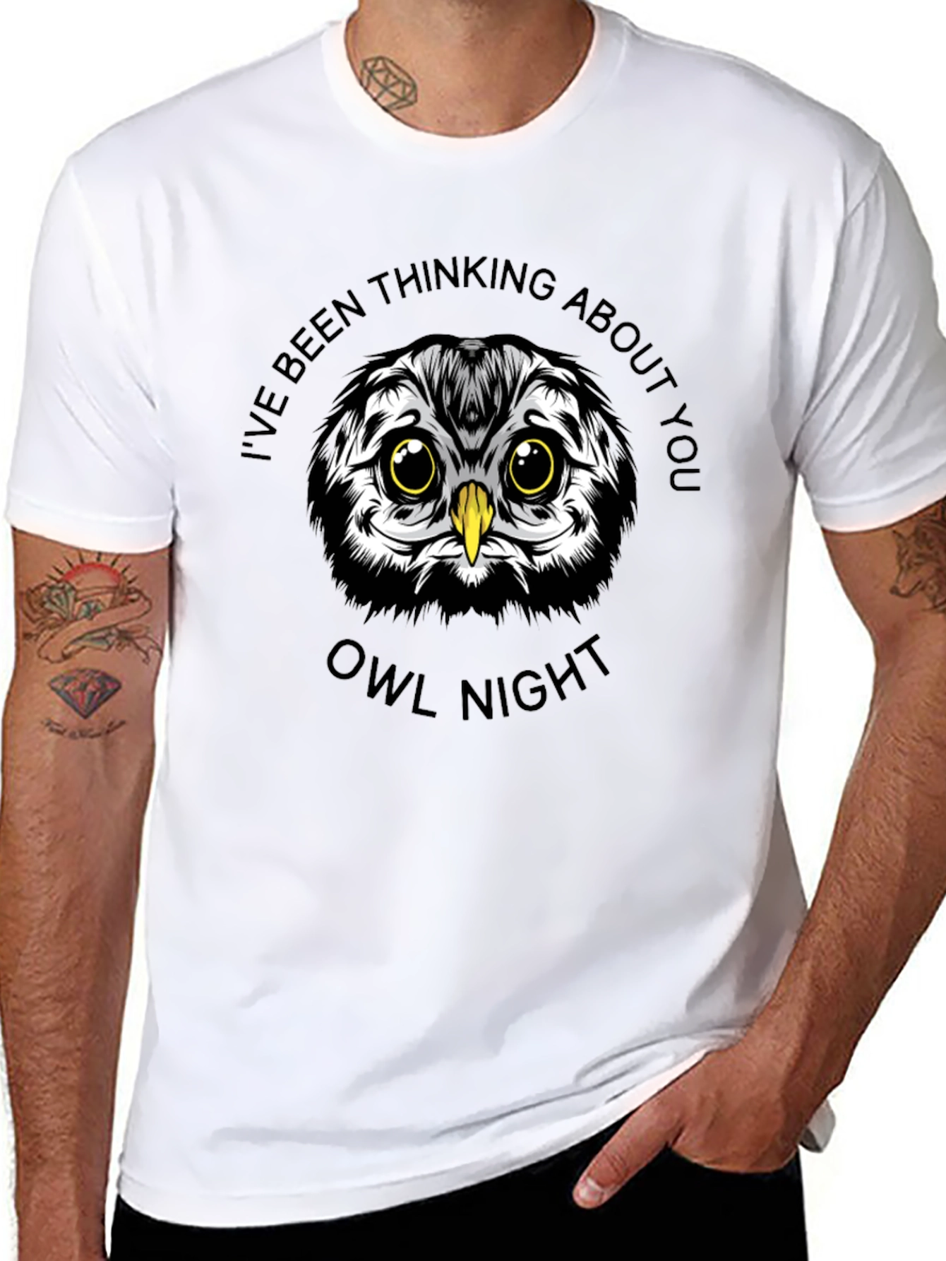 Owl Night Graphic Print Black T-Shirt