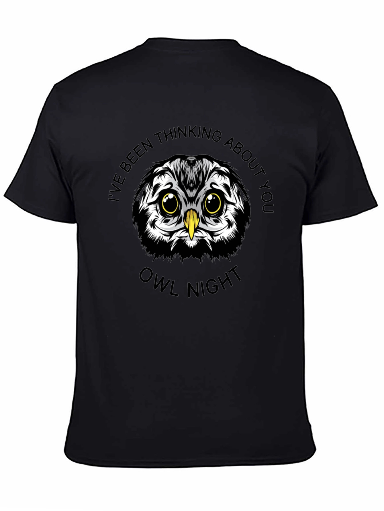 Owl Night Graphic Print Black T-Shirt