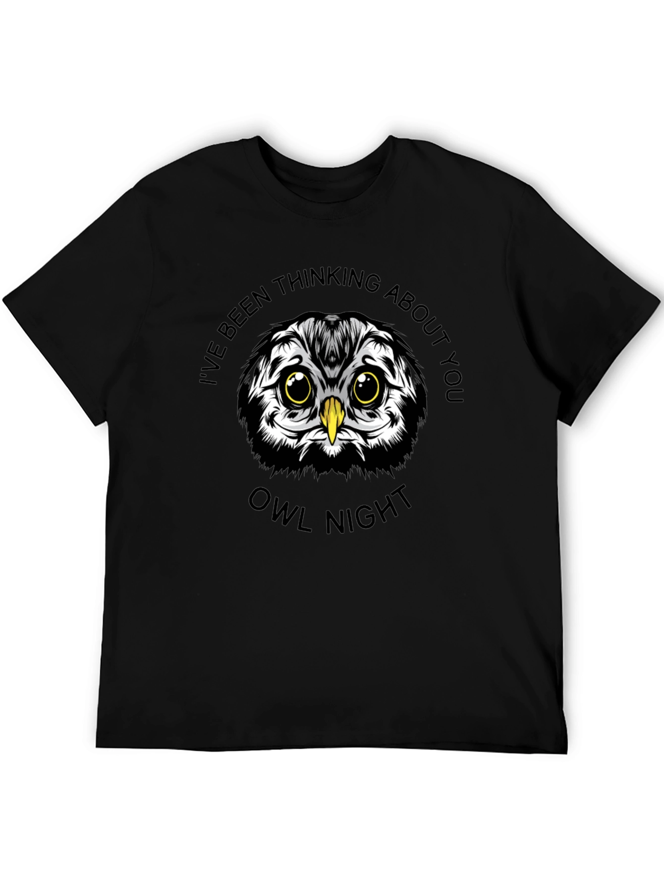 Owl Night Graphic Print Black T-Shirt