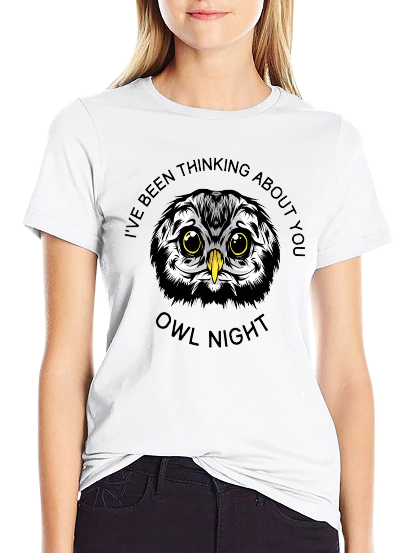 Owl Night Graphic Print Black T-Shirt