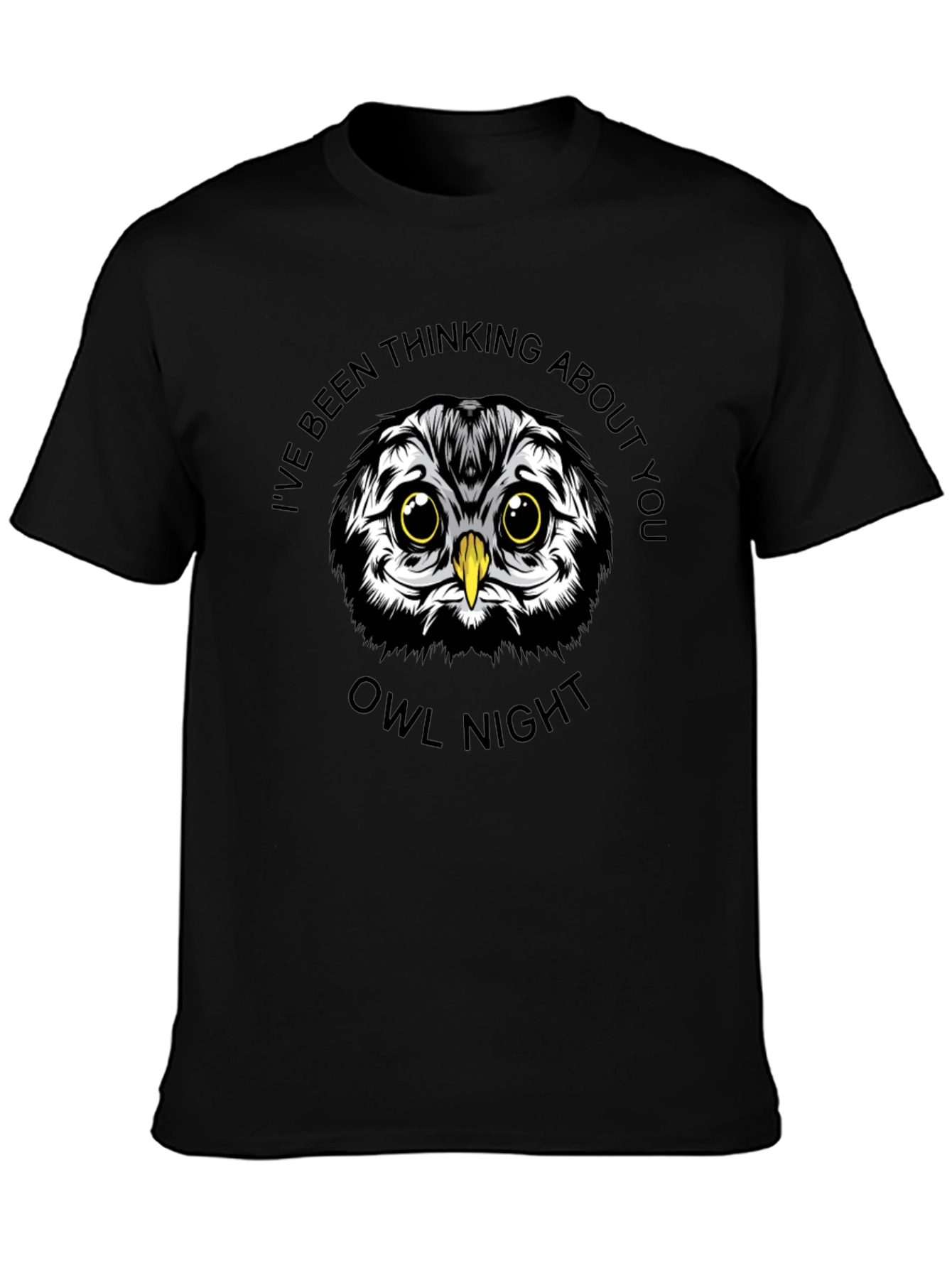 Owl Night Graphic Print Black T-Shirt