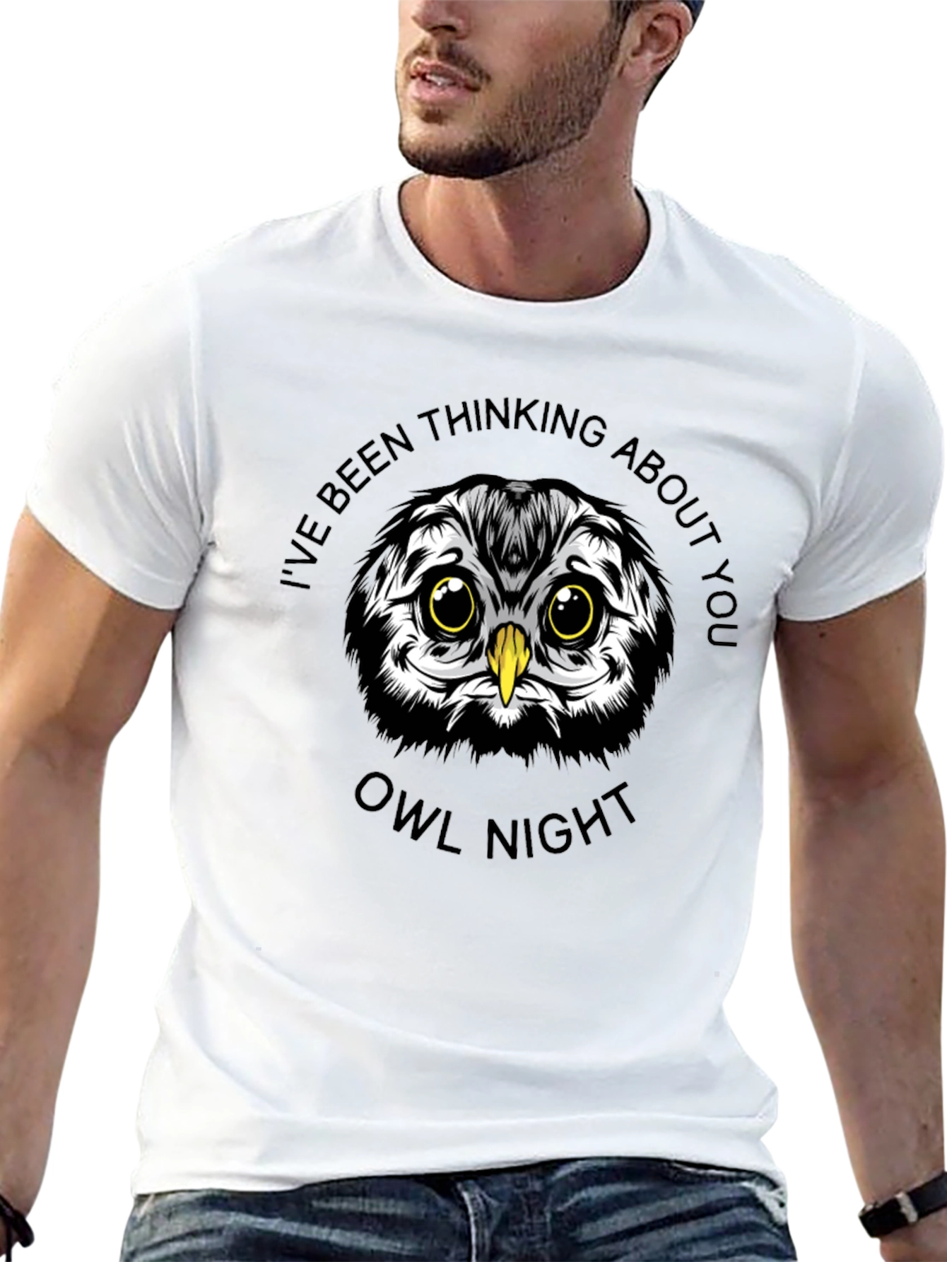 Owl Night Graphic Print Black T-Shirt