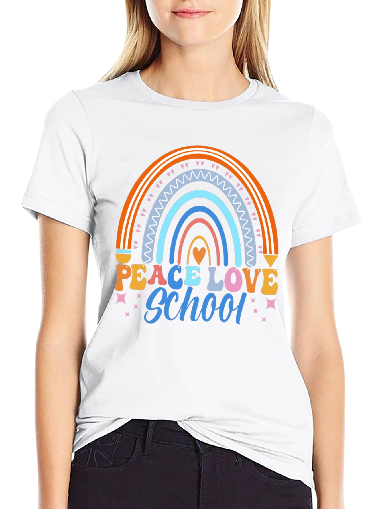 Peace Love School Rainbow Graphic Tee