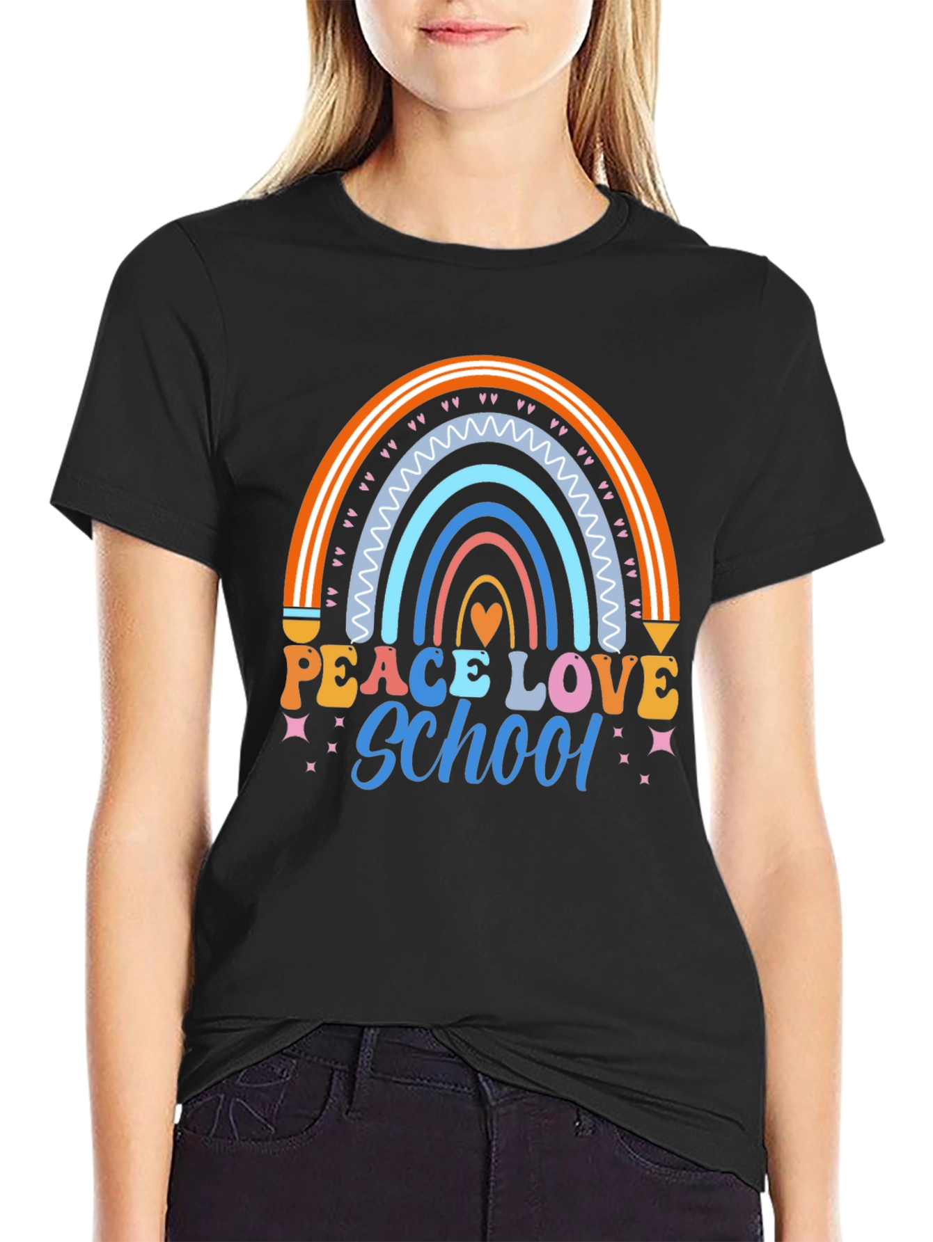 Peace Love School Rainbow Graphic Tee