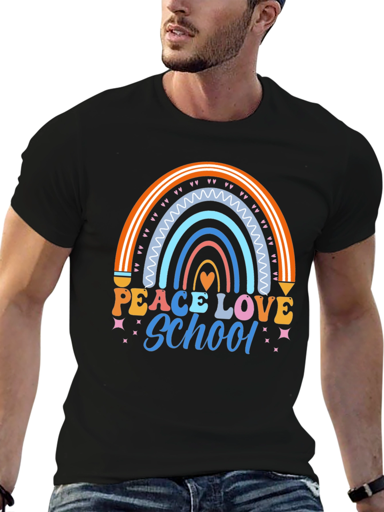 Peace Love School Rainbow Graphic Tee