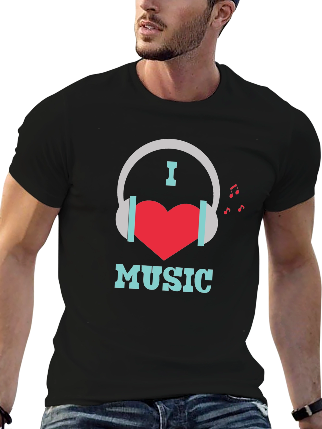 I Heart Music Graphic Print Black T-Shirt