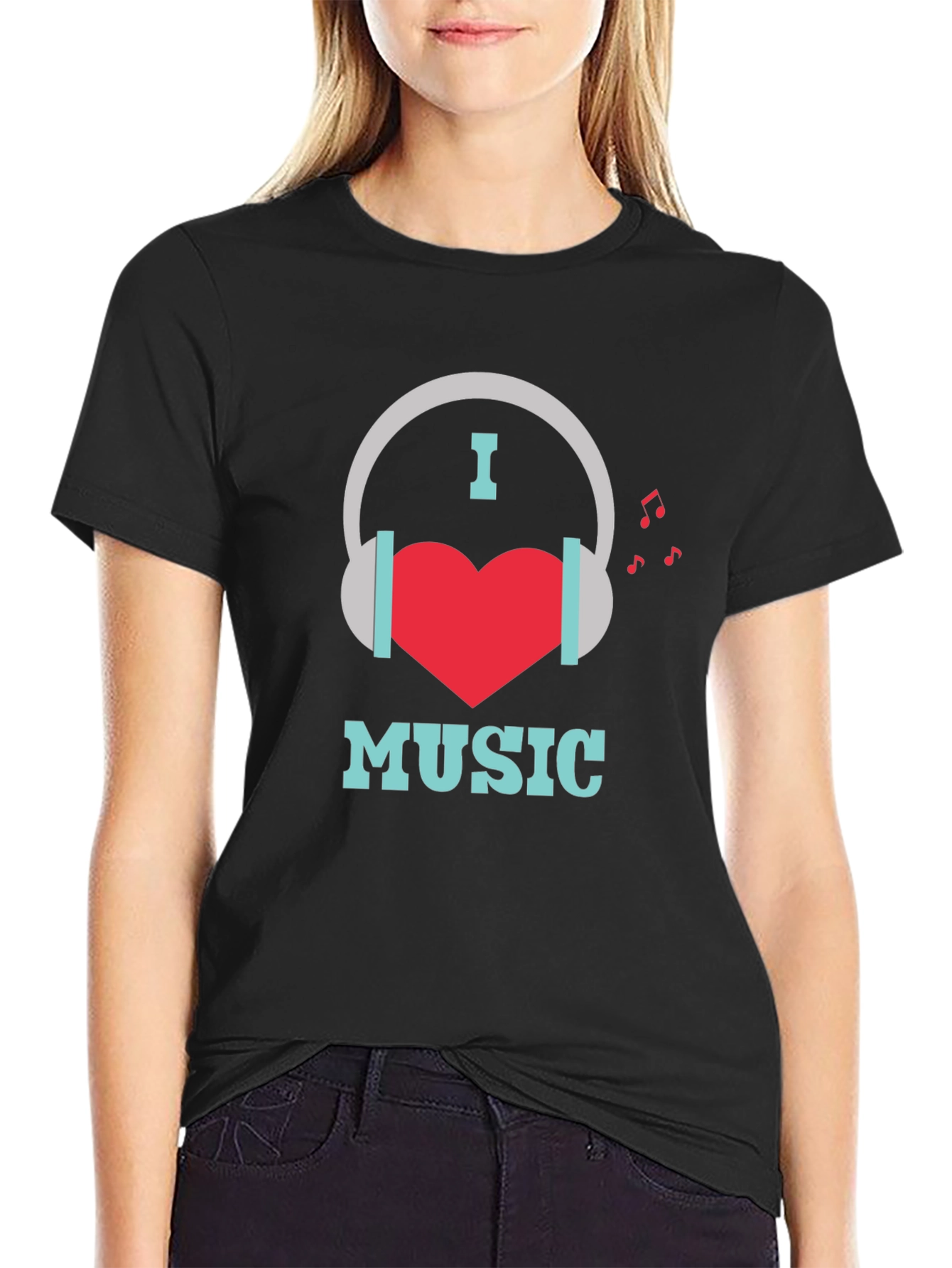 I Heart Music Graphic Print Black T-Shirt
