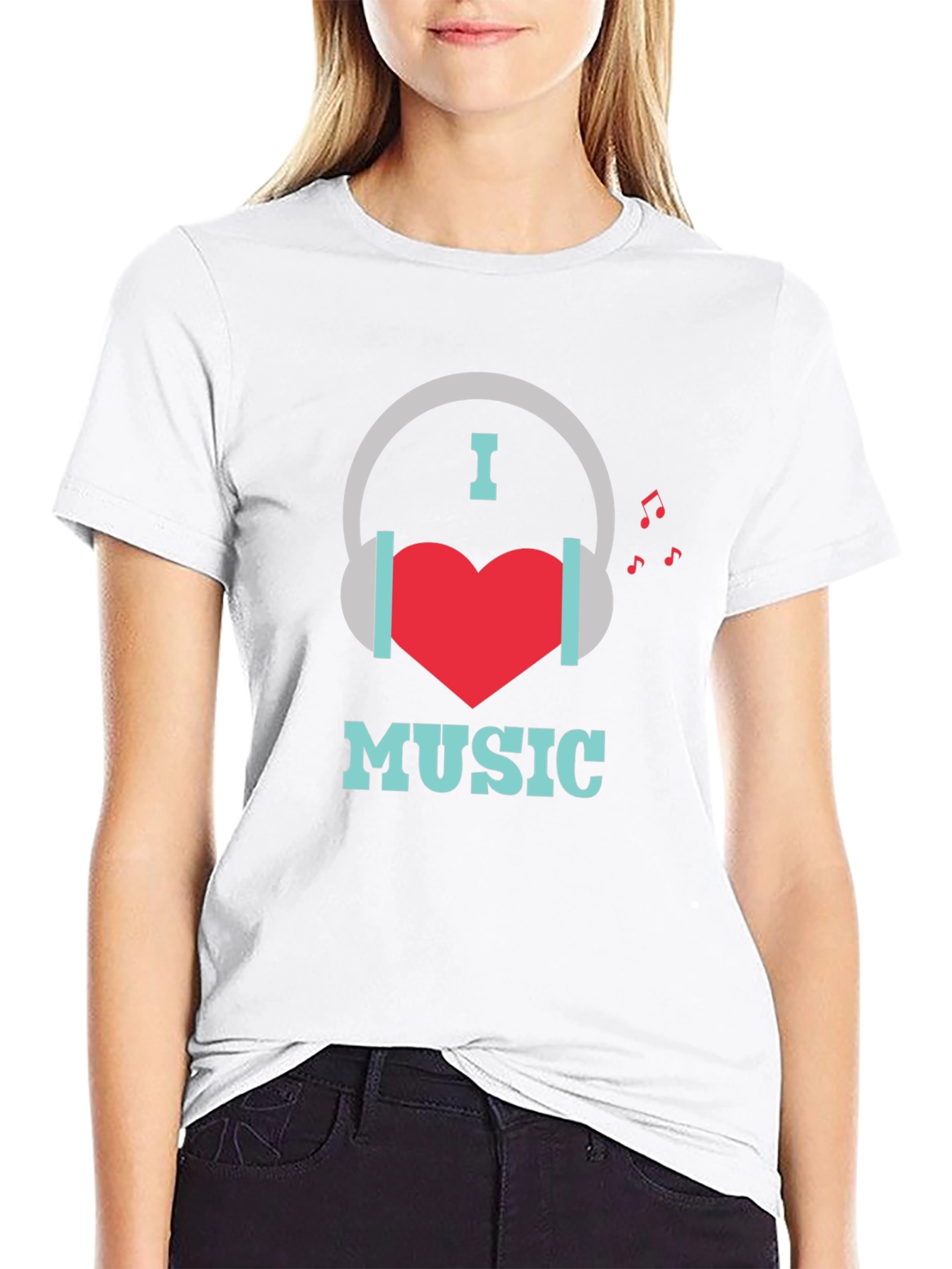 I Heart Music Graphic Print Black T-Shirt